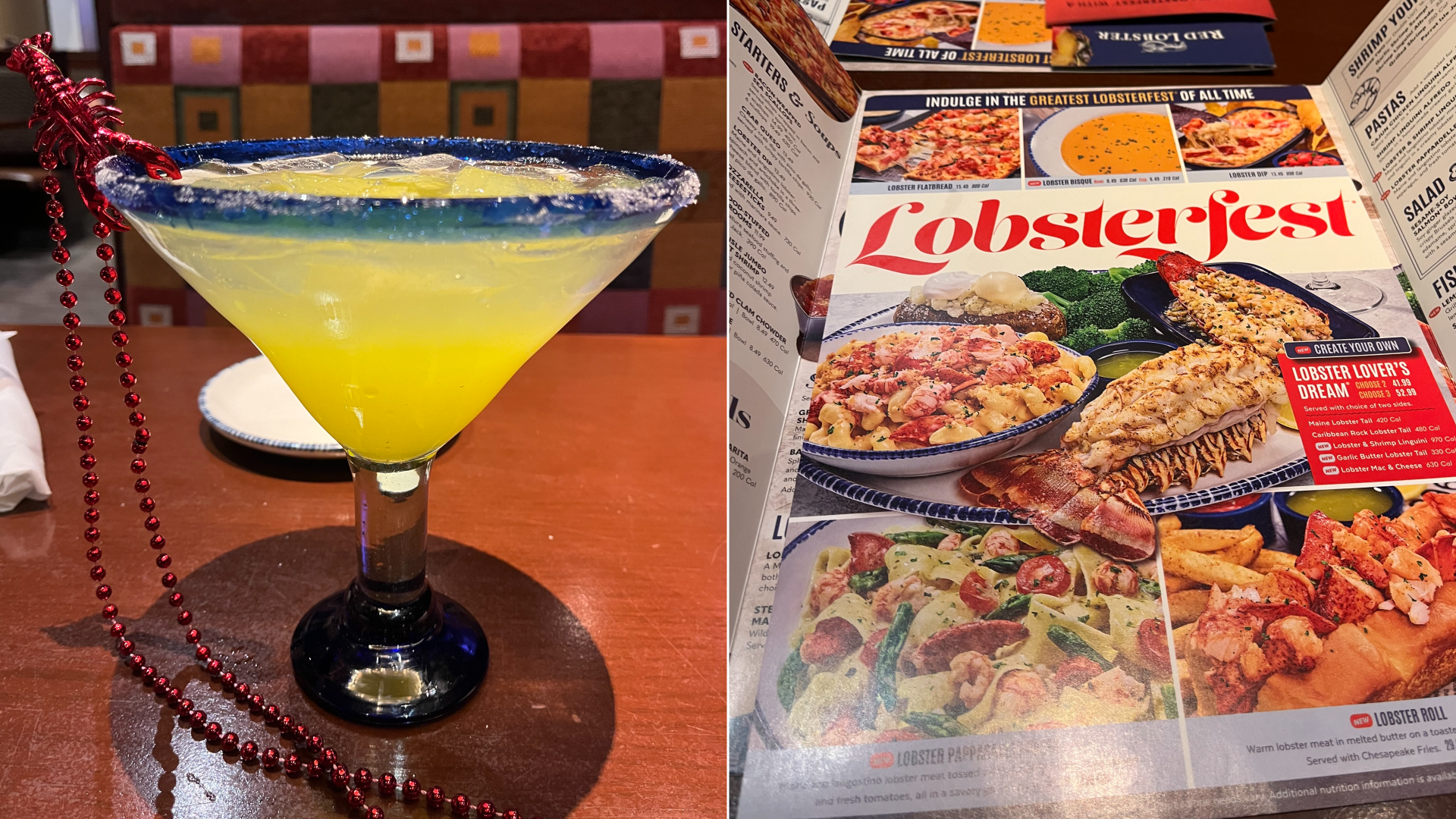 A margarita and a Lobsterfest menu