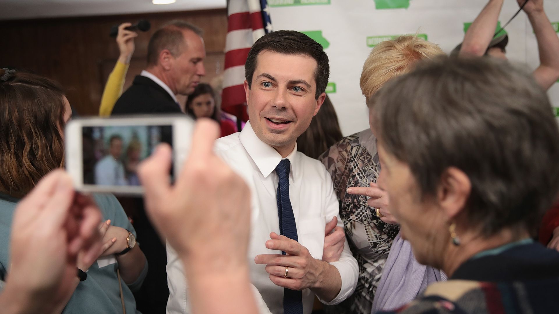 Democratic presidential candidate and South Bend, Indiana Mayor Pete Buttigieg greets guests following a town hall meeting at the Lions Den on Tuesday in Fort Dodge, Iowa. 