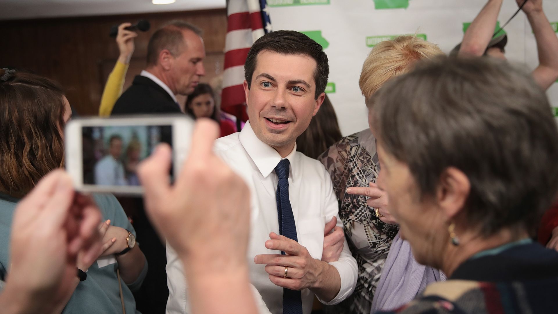 Democratic presidential candidate and South Bend, Indiana Mayor Pete Buttigieg greets guests following a town hall meeting at the Lions Den on Tuesday in Fort Dodge, Iowa.