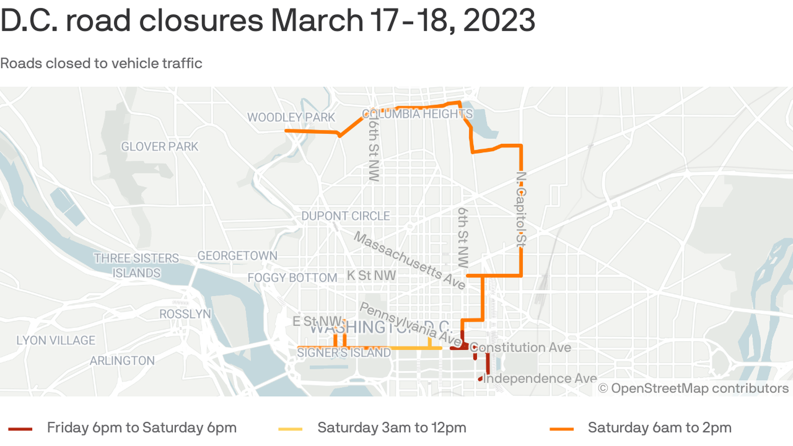 Map D.C. road closures March 18 2023 for Rock n roll half