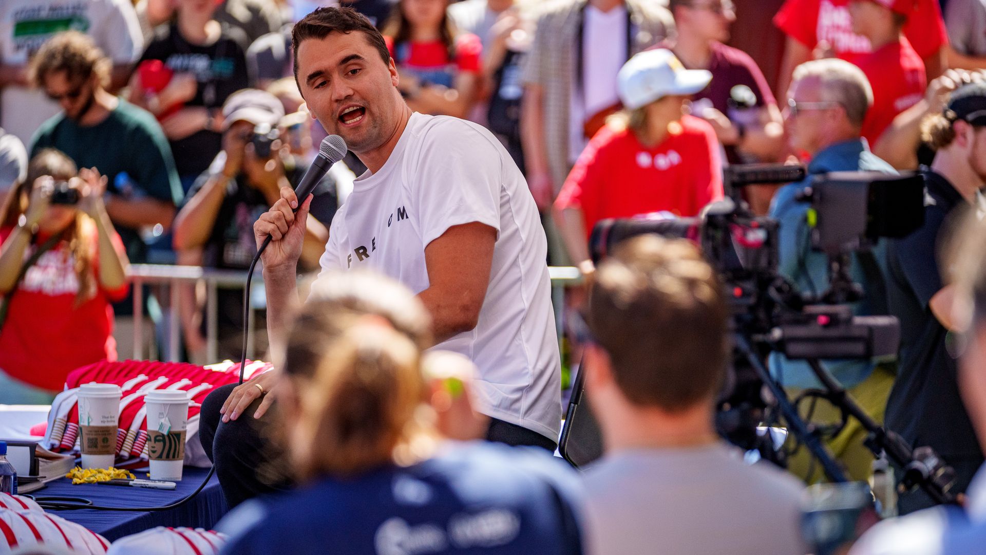 Charlie Kirk at a campus tour event at Utah Valley University on Sept. 10 before he was shot.