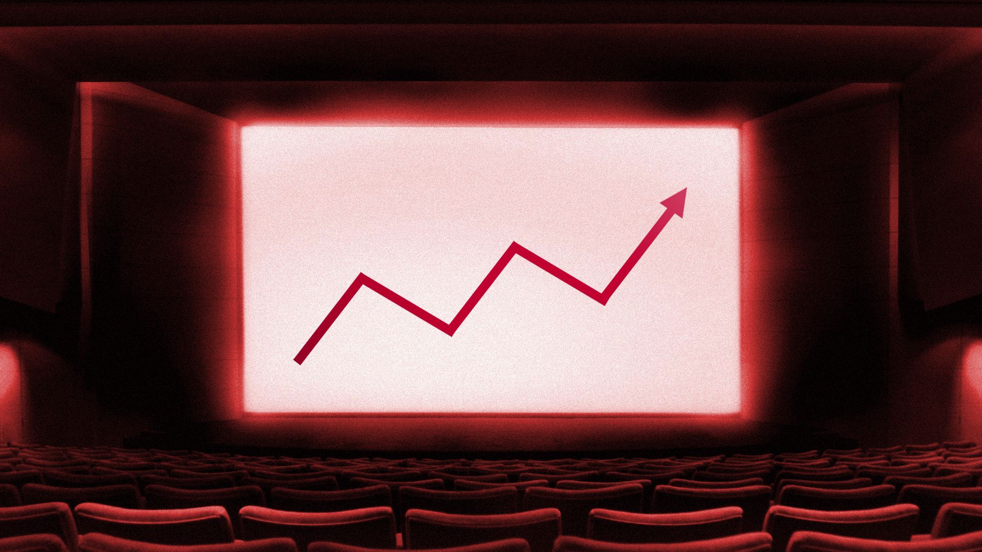 Illustration of a stock trend line on a movie theater screen