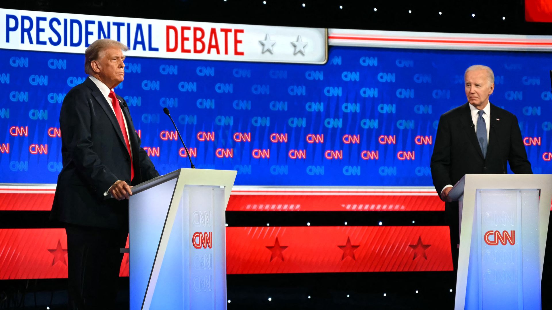 Biden and Trump on the debate stage