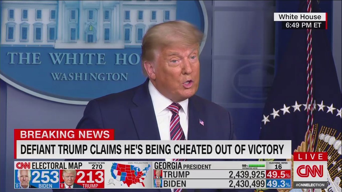 Defiant Trump Baselessly Claims He Was Cheated As Biden Nears Victory ...