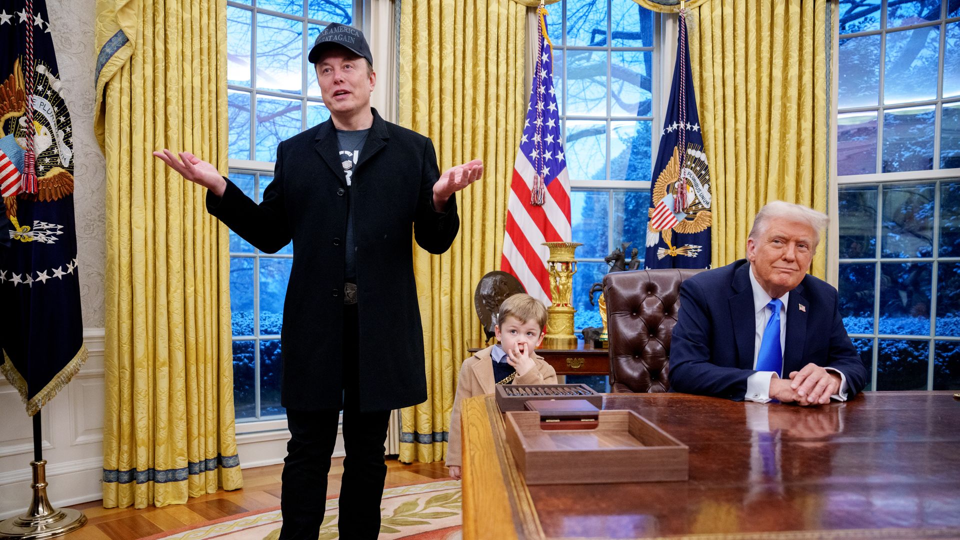 X owner Elon Musk, accompanied President Trump speaks during an executive order signing in the Oval Office at the White House on February 11, 2025 in Washington, DC. 