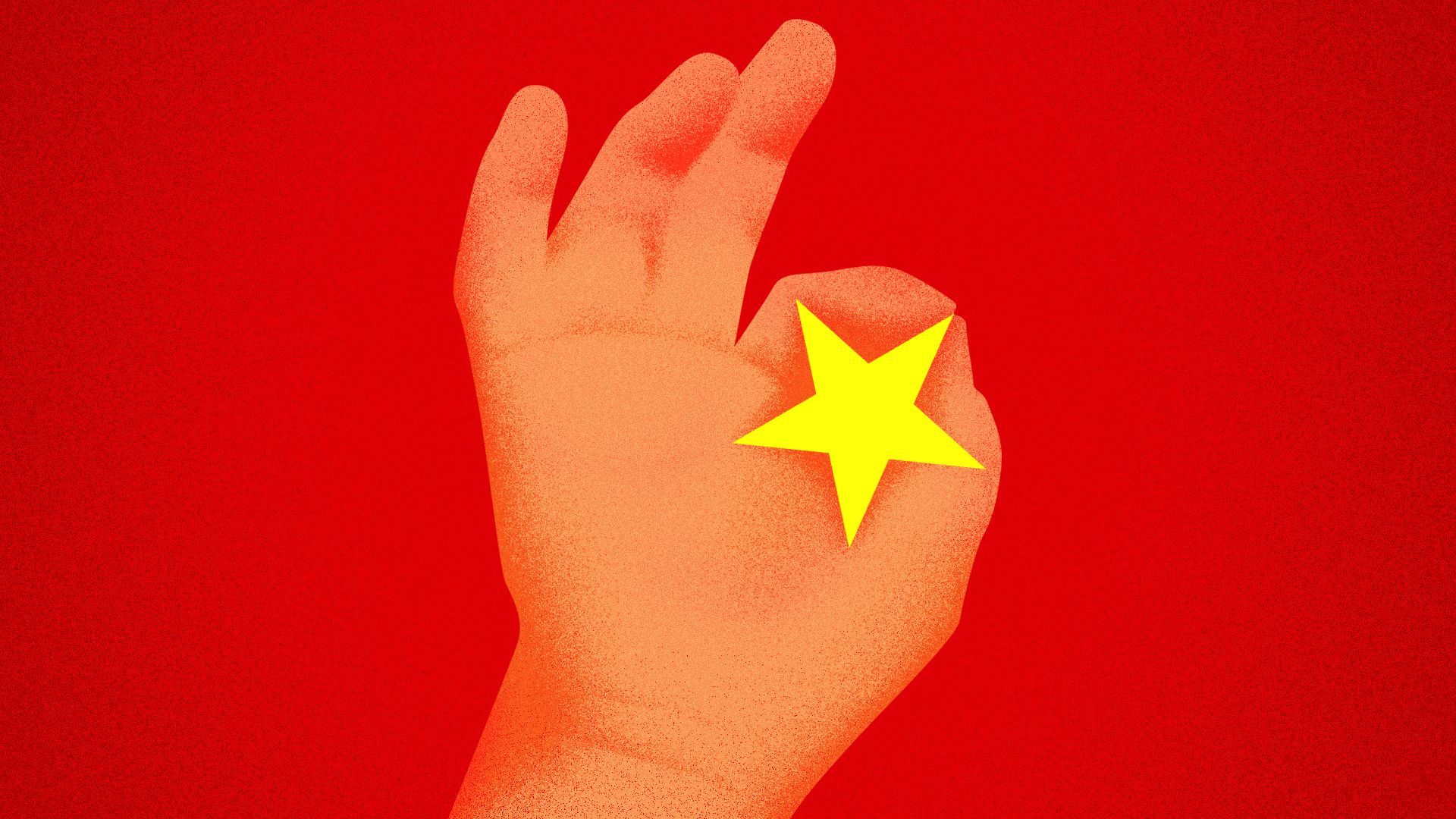 Illustration of one of Donald Trump's signature hand gestures forming the shape of a Chinese star.