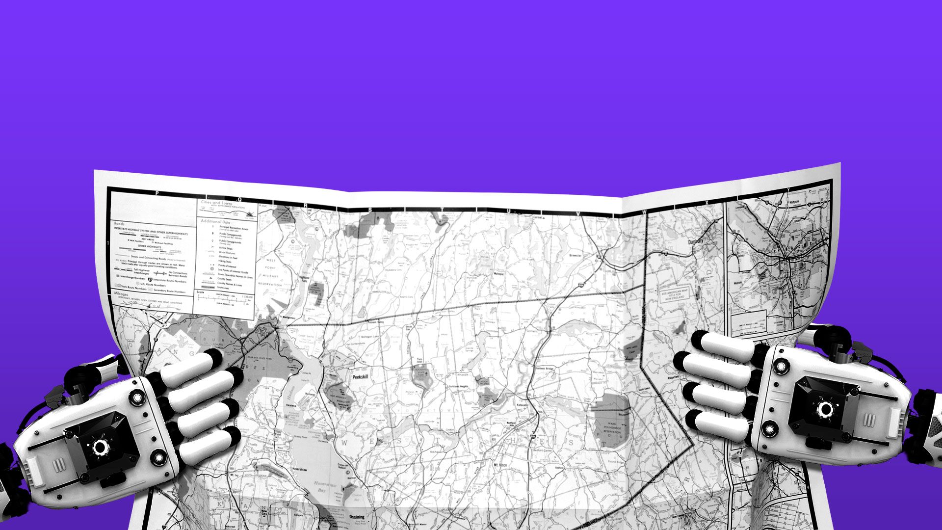 Illustration of robot hands holding a road map