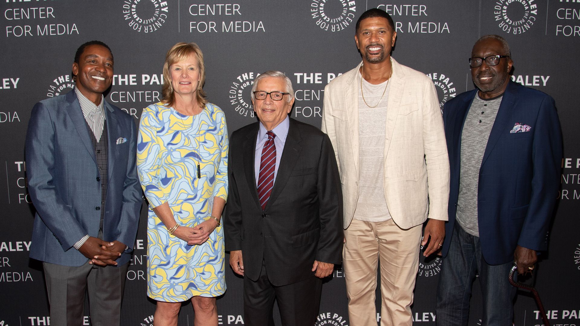 Isaiah Thomas, Jackie MacMullan, David Stern, Jalen Rose and Earl โThe Pearlโ Monroe at a New York Screening of โBasketball: A Love Story.โ