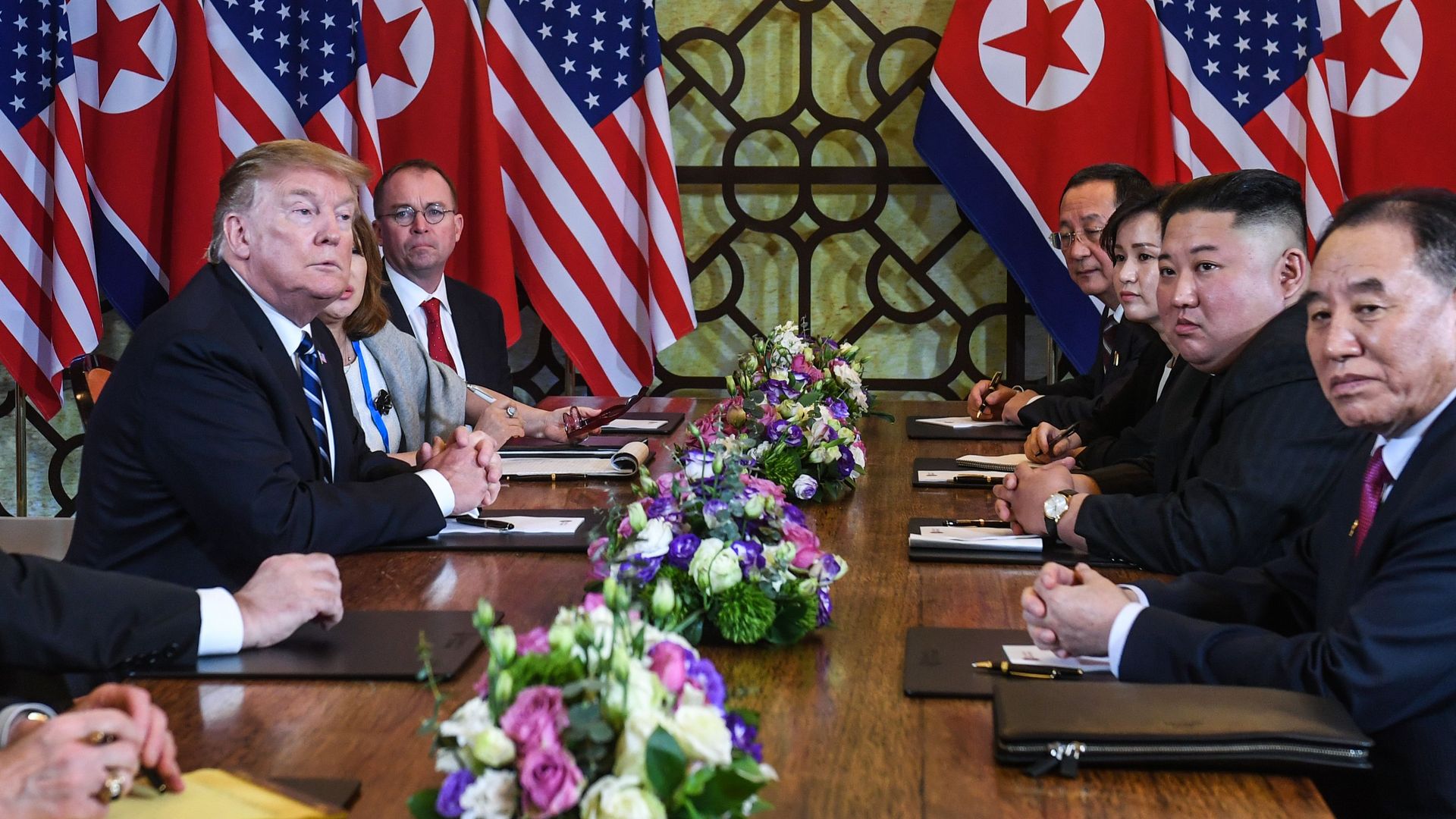 President Donald Trump and North Korea's leader Kim Jong Un during the second summit last week in Hanoi. 