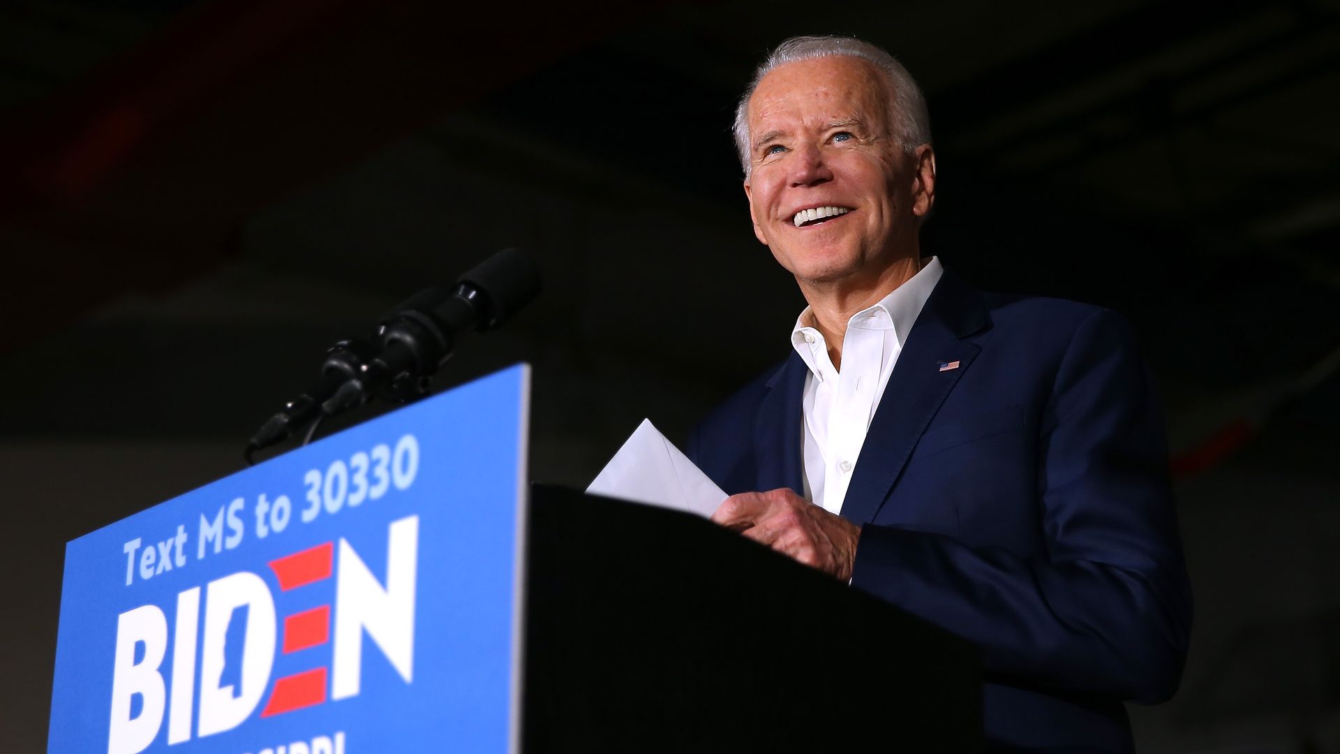  Democratic presidential candidate former Vice President Joe Biden speaks at a campaign event at Tougaloo College on March 08, 2020 in Tougaloo, Mississippi.