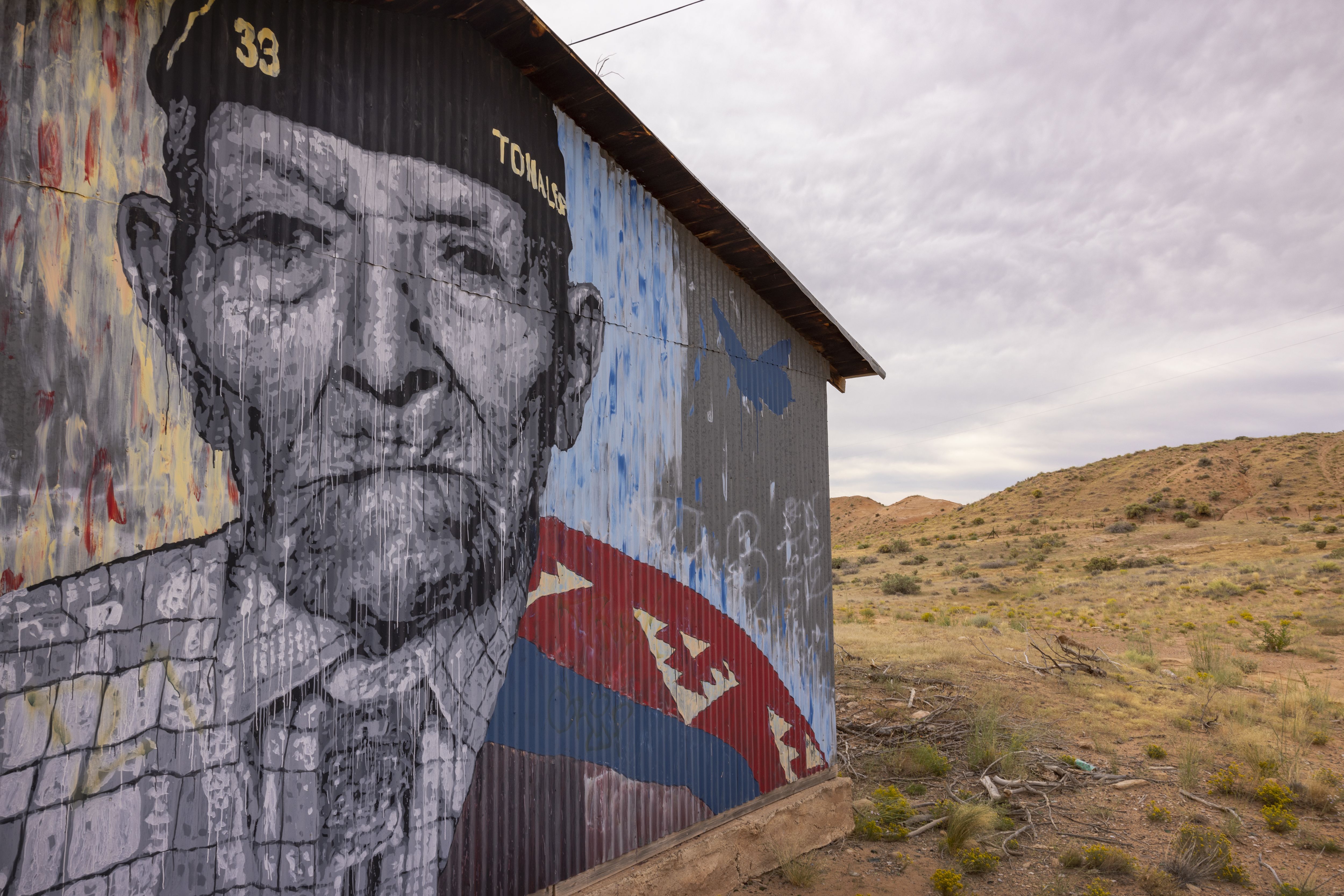 A mural honors the famous Navajo code talkers, who are credited with American victories in World War II on September 12, 2022.