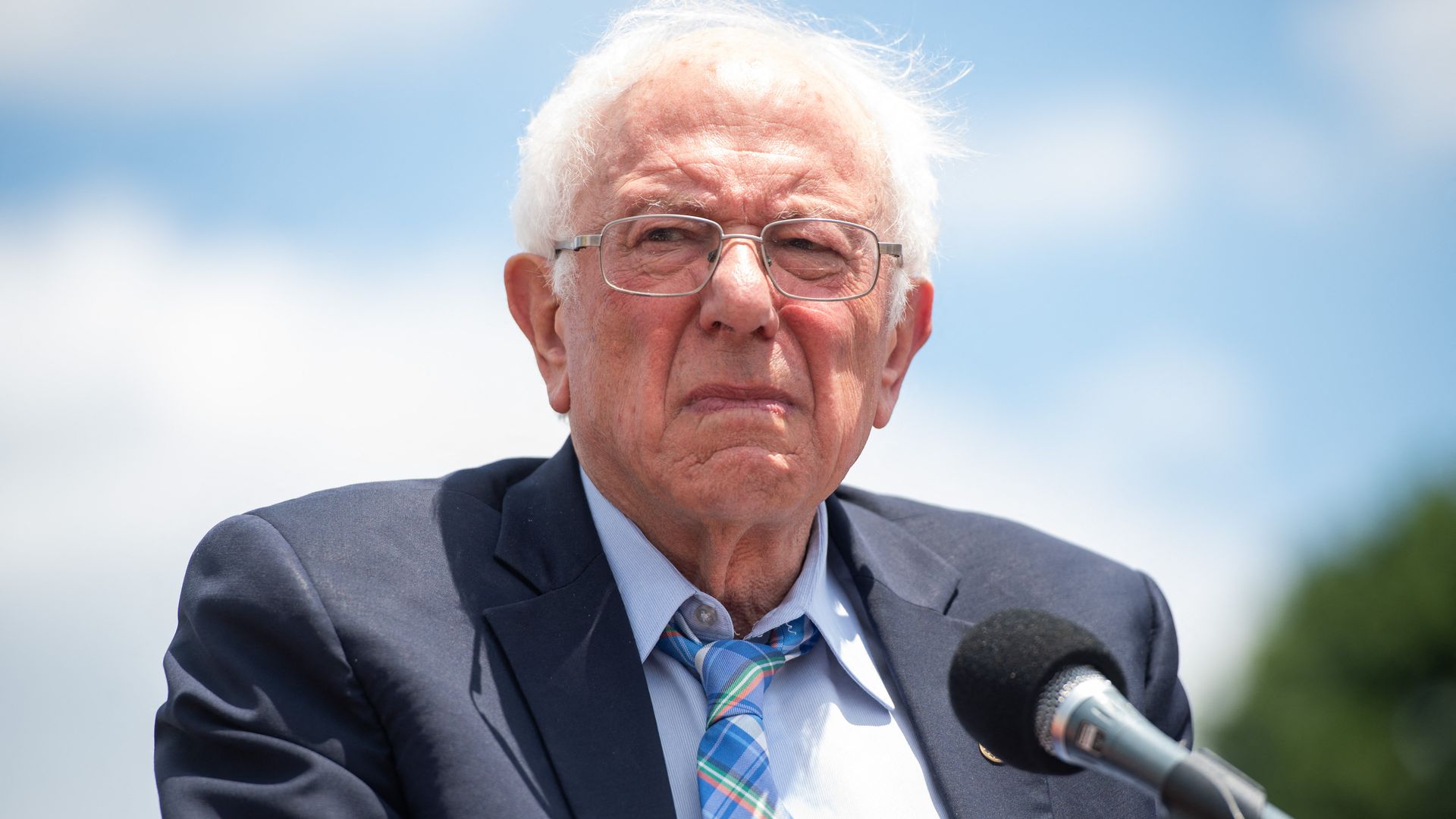 Sen. Bernie Sanders is seen speaking during an outdoor rally in Washington.