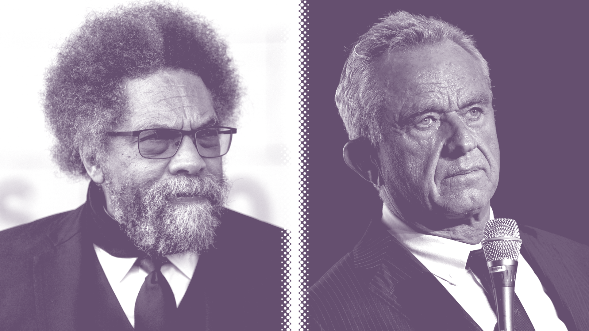 Photo illustration collage of Cornel West and Robert F. Kennedy Jr. 