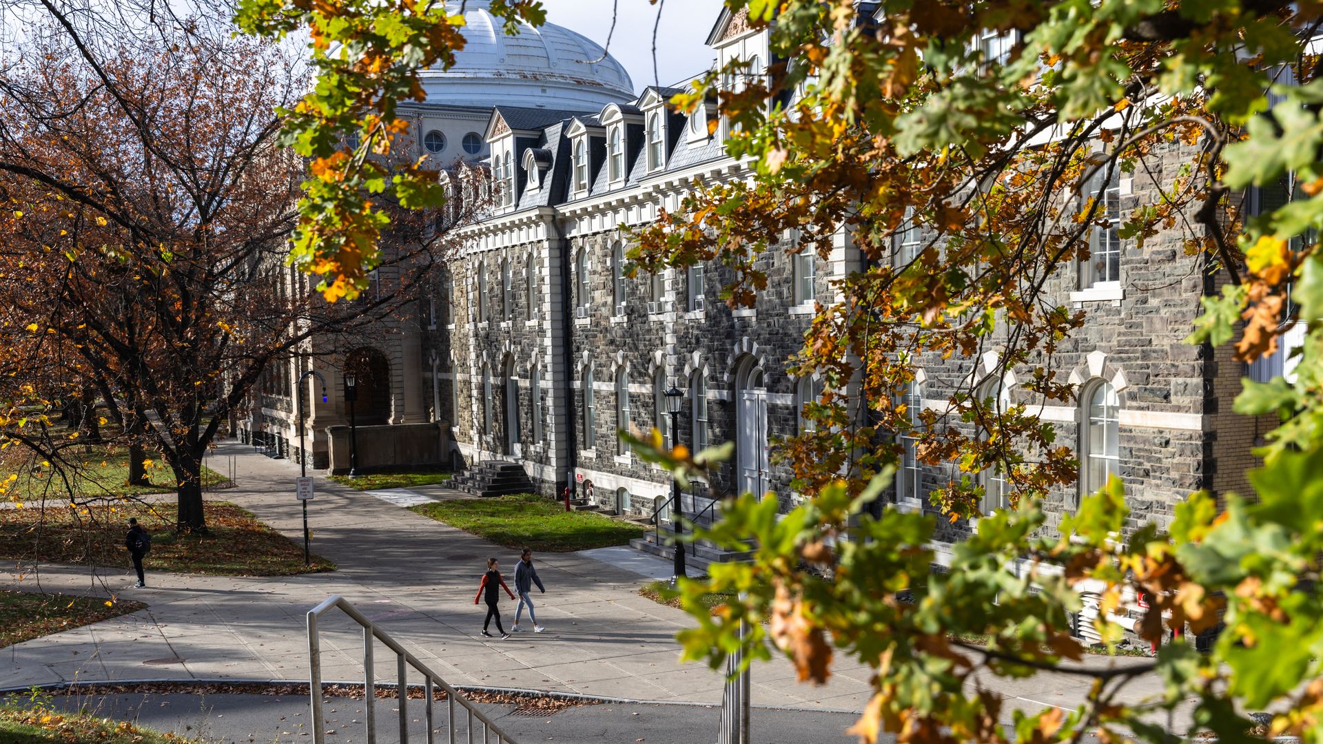 Cornell University students walk through campus on November 3, 2023 in Ithaca, New York. 