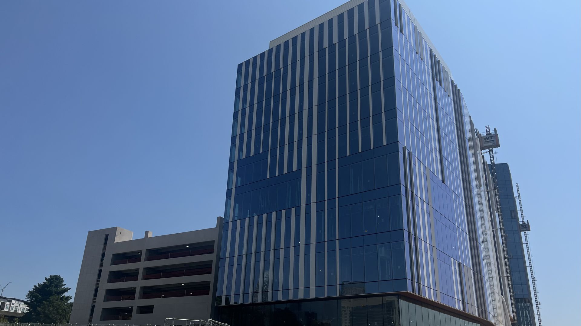 Glass building and parking garage