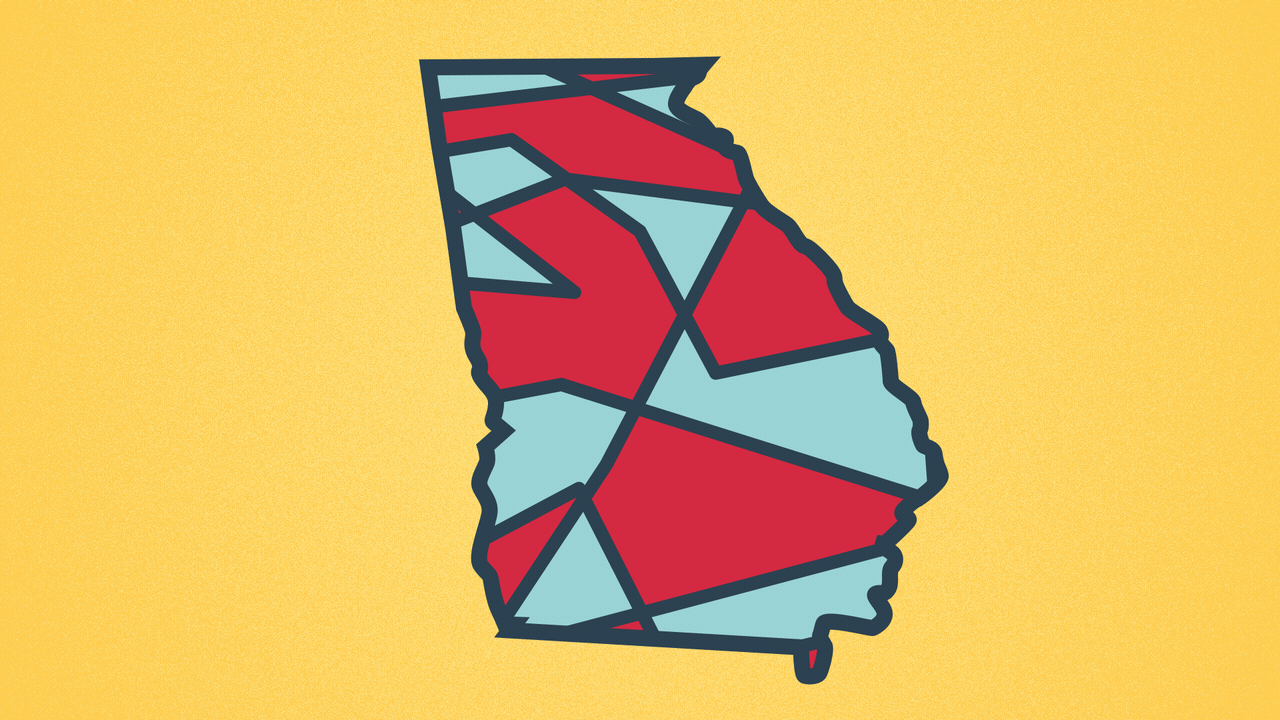 Illustration of the state of Georgia with changing districts within it. 