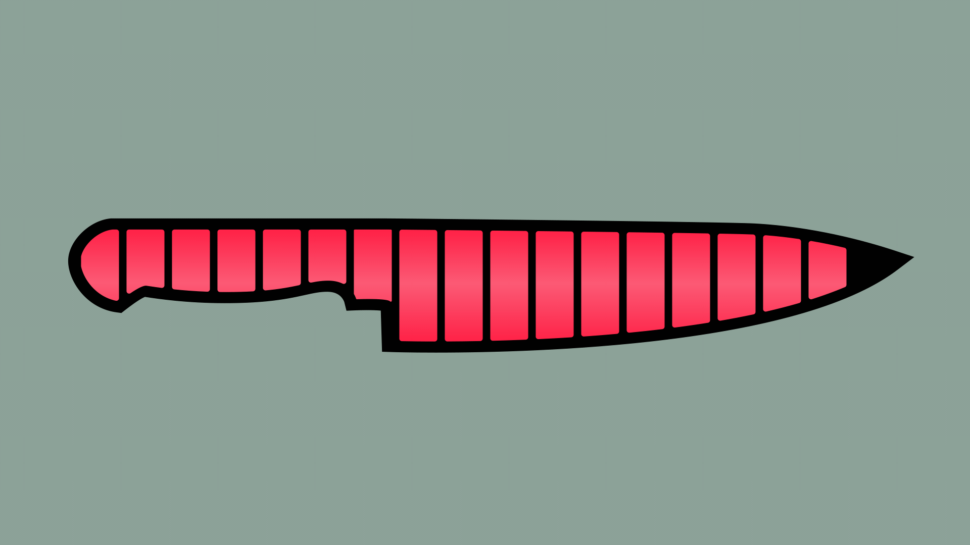 Illustration of an animated video-game style health bar shaped like a chef's knife.