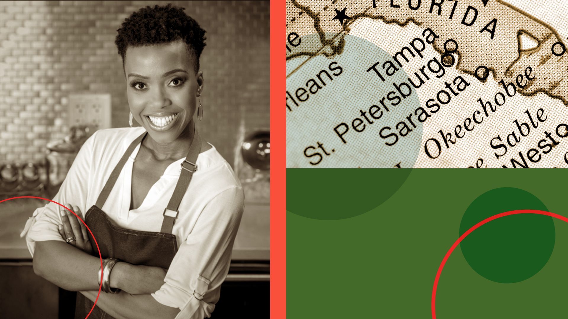 Photo illustration of Dalia Colón and a map of the Tampa Bay area.