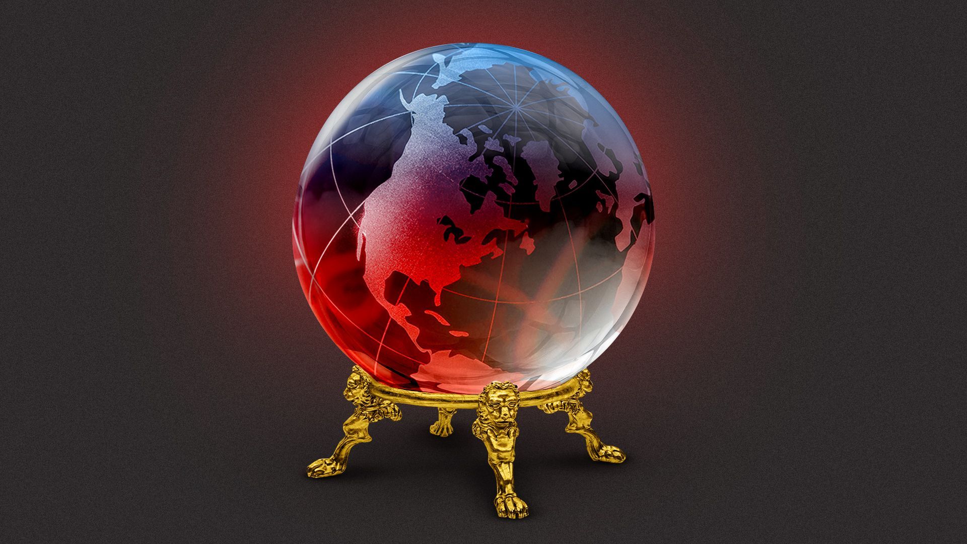 Illustration of a crystal ball with the US side of a globe glowing red