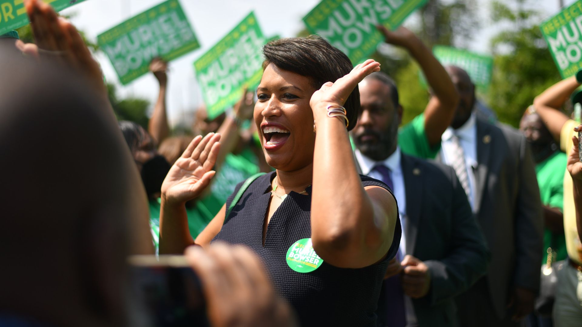 Muriel Bowser amongst celebrating supporters