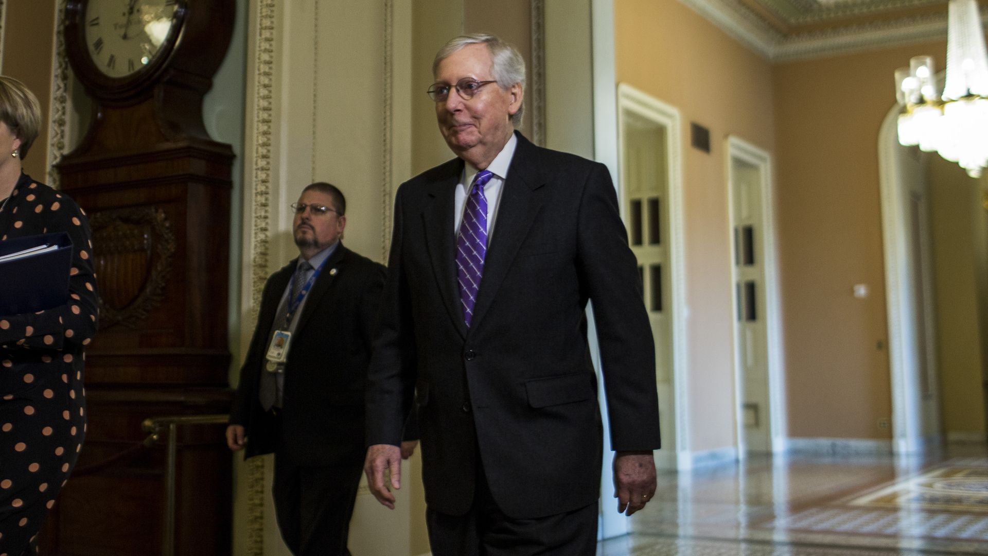 Senate Majority Leader Mitch McConnell (R-KY) walks through the Capitol Building during the Senate impeachment trial 