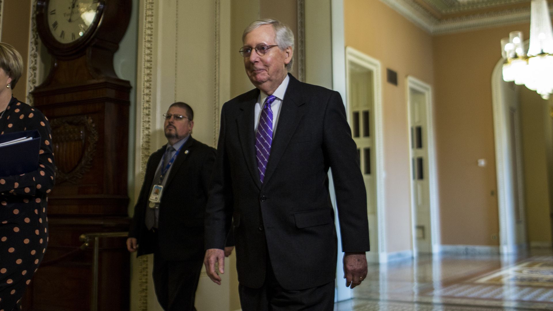 Senate Majority Leader Mitch McConnell (R-KY) walks through the Capitol Building during the Senate impeachment trial