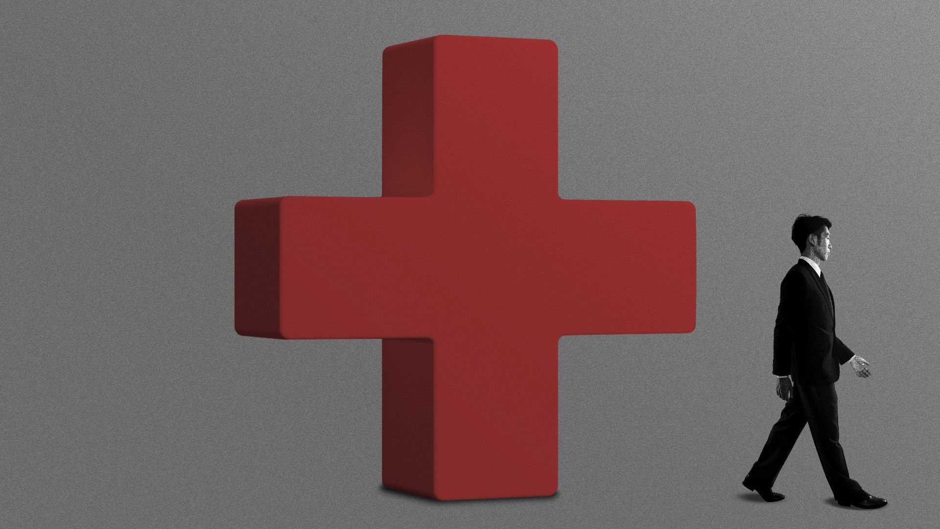 Illustration of a business person walking away from a red cross