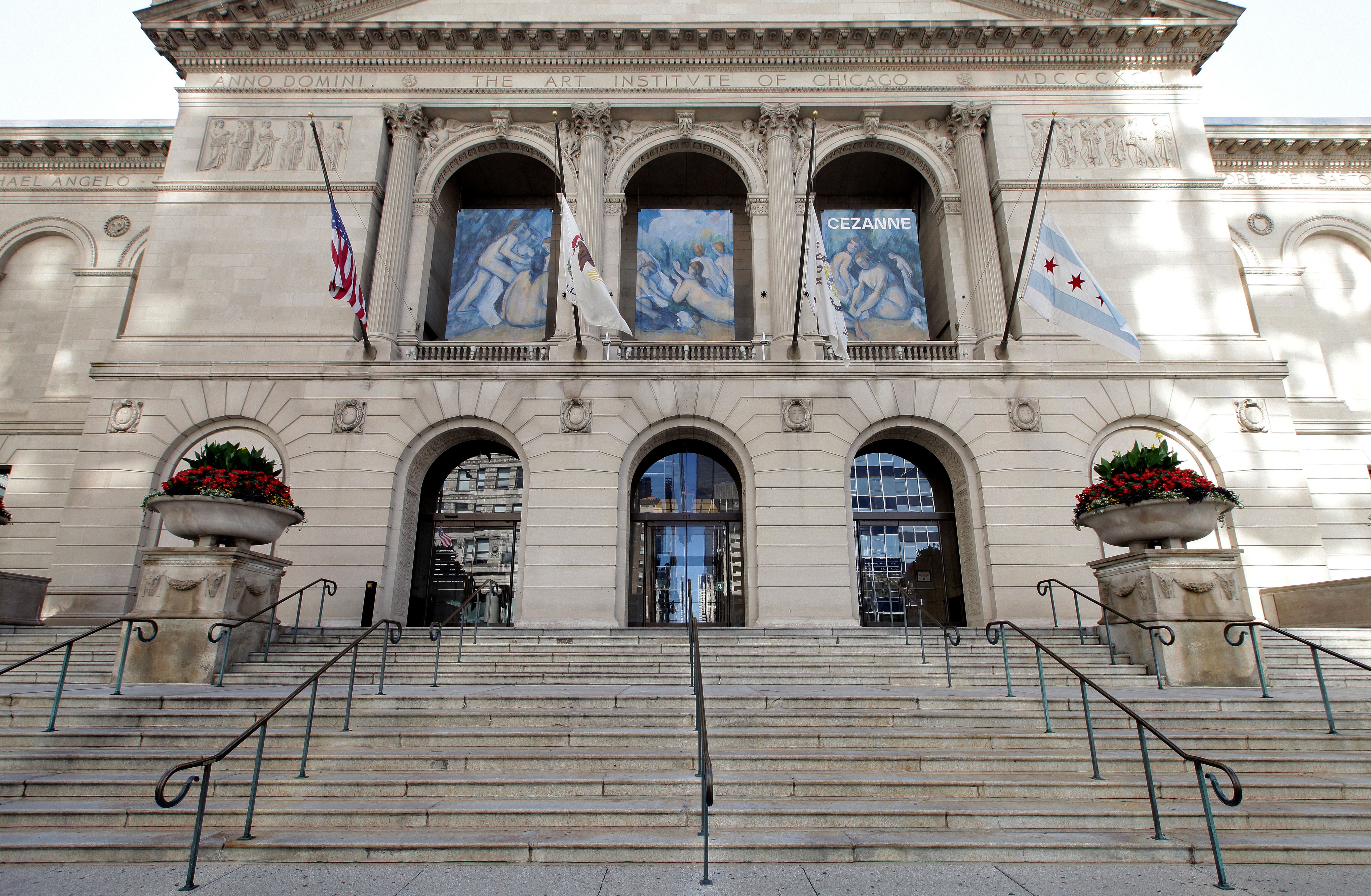 Exterior of steps leading up to the Art Institute of Chicago.