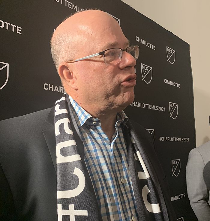 David Tepper speaks to the media during the MLS announcement at the Mint Museum in Uptown Charlotte on Tuesday.