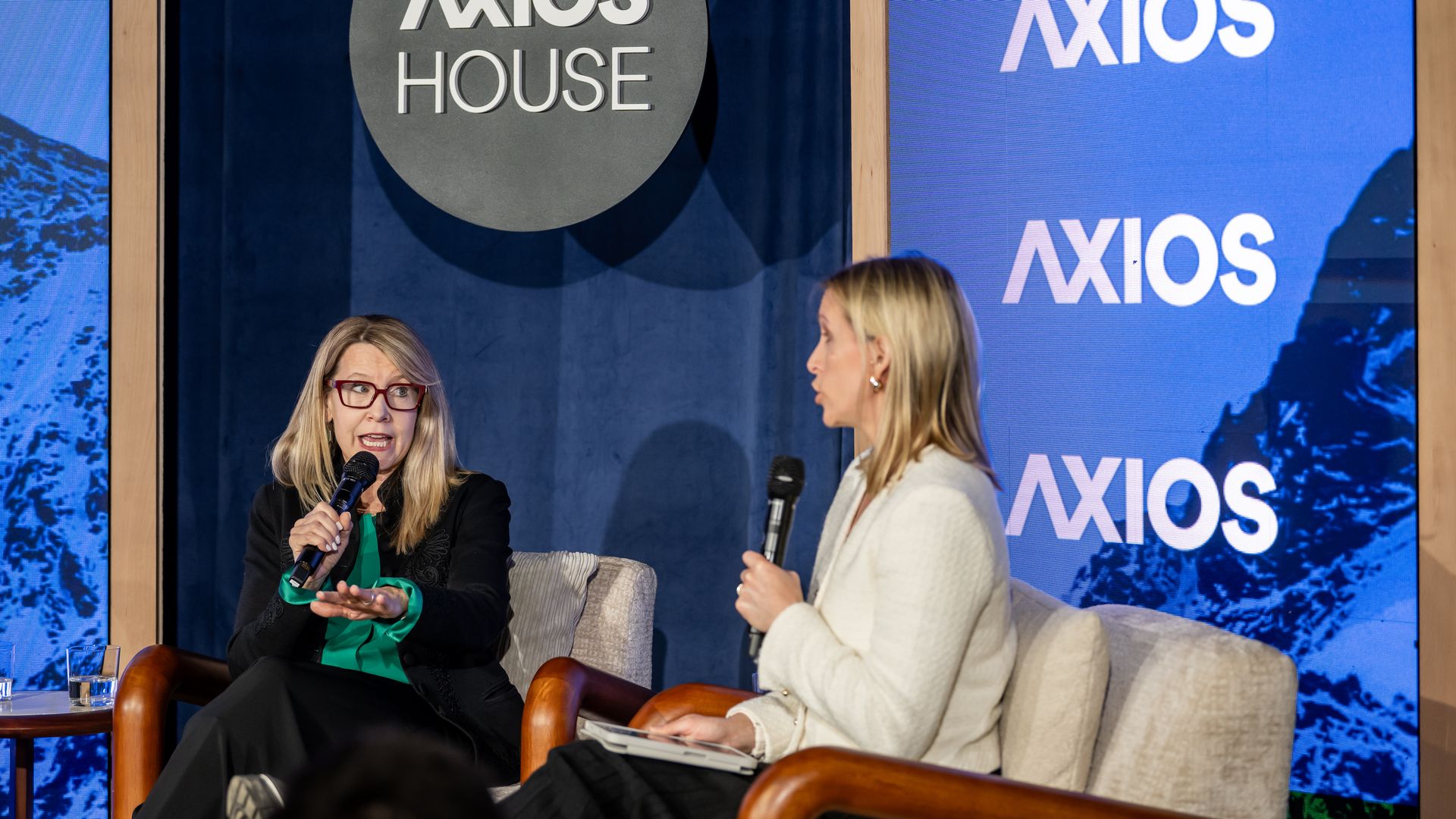 Nature Conservancy CEO Jennifer Morris (left) speaks in Davos.