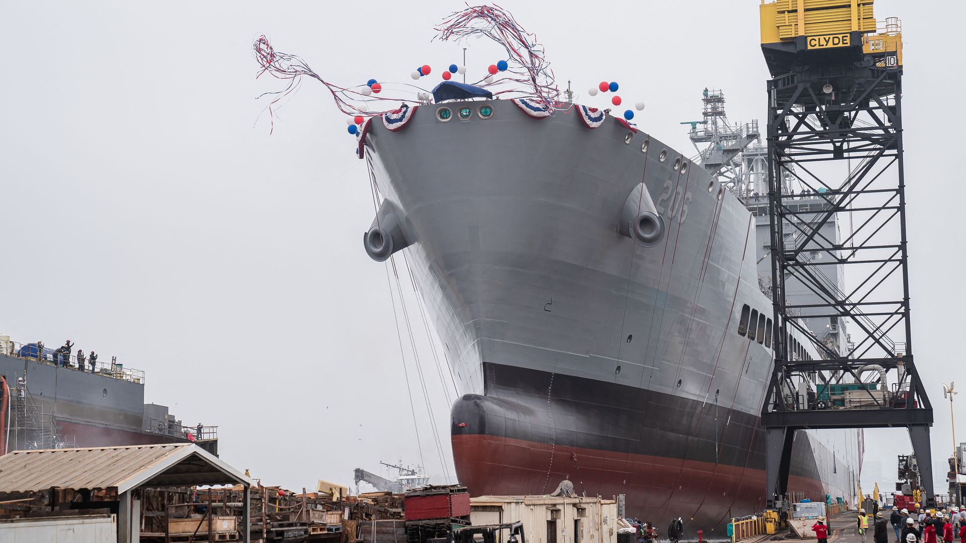 USNS Harvey Milk departs the General Dynamics NASSCO shipyard after a ceremonial address in San Diego, California on November 6