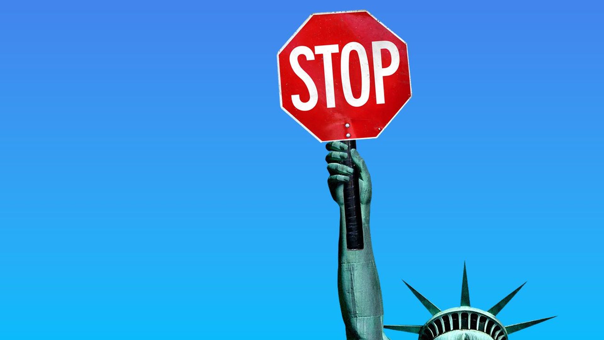 Illustration of the Statue of Liberty holding a stop sign