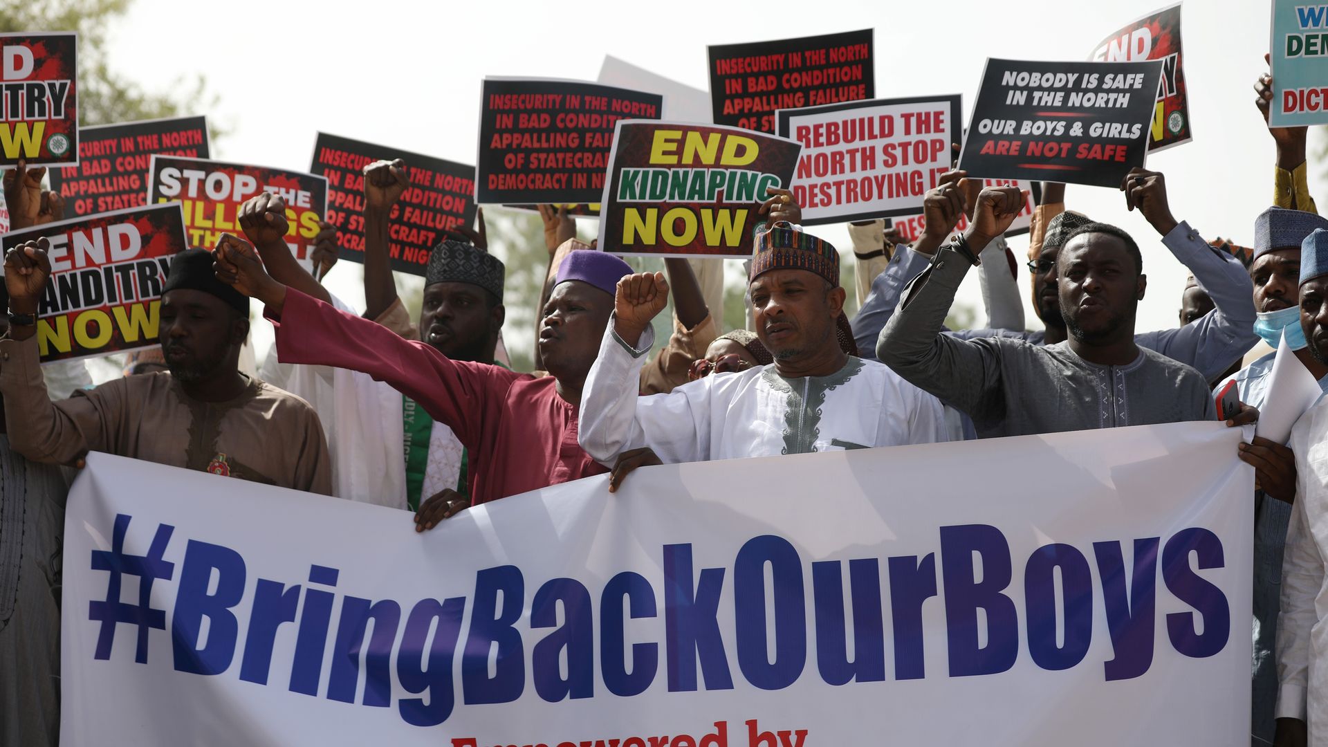 People in Katsina, Nigeria, urging authorities to rescue hundreds of abducted schoolboys Dec. 17.