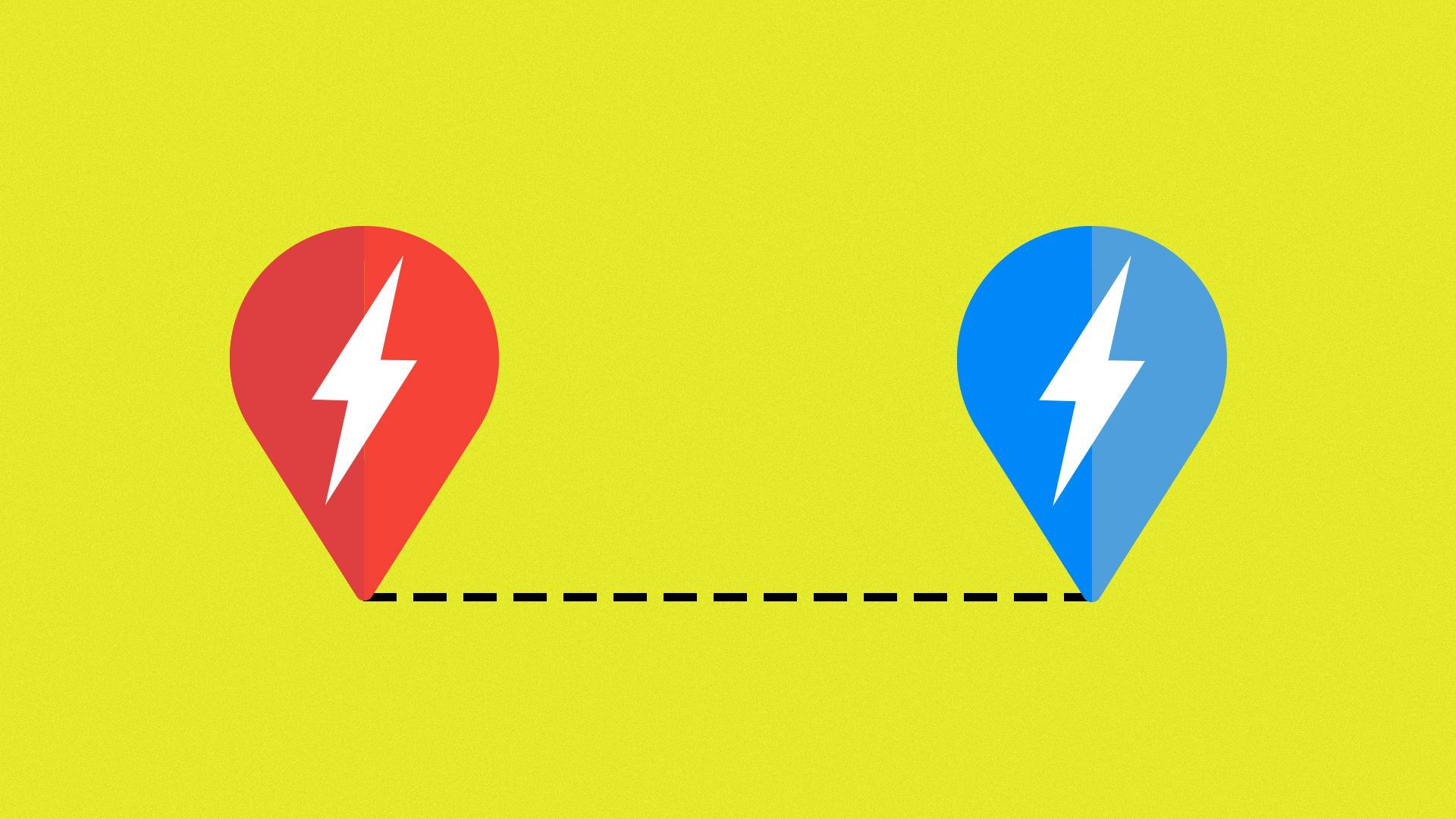 Illustration of two navigational points with electric symbols instead of circles and a line drawn between them.