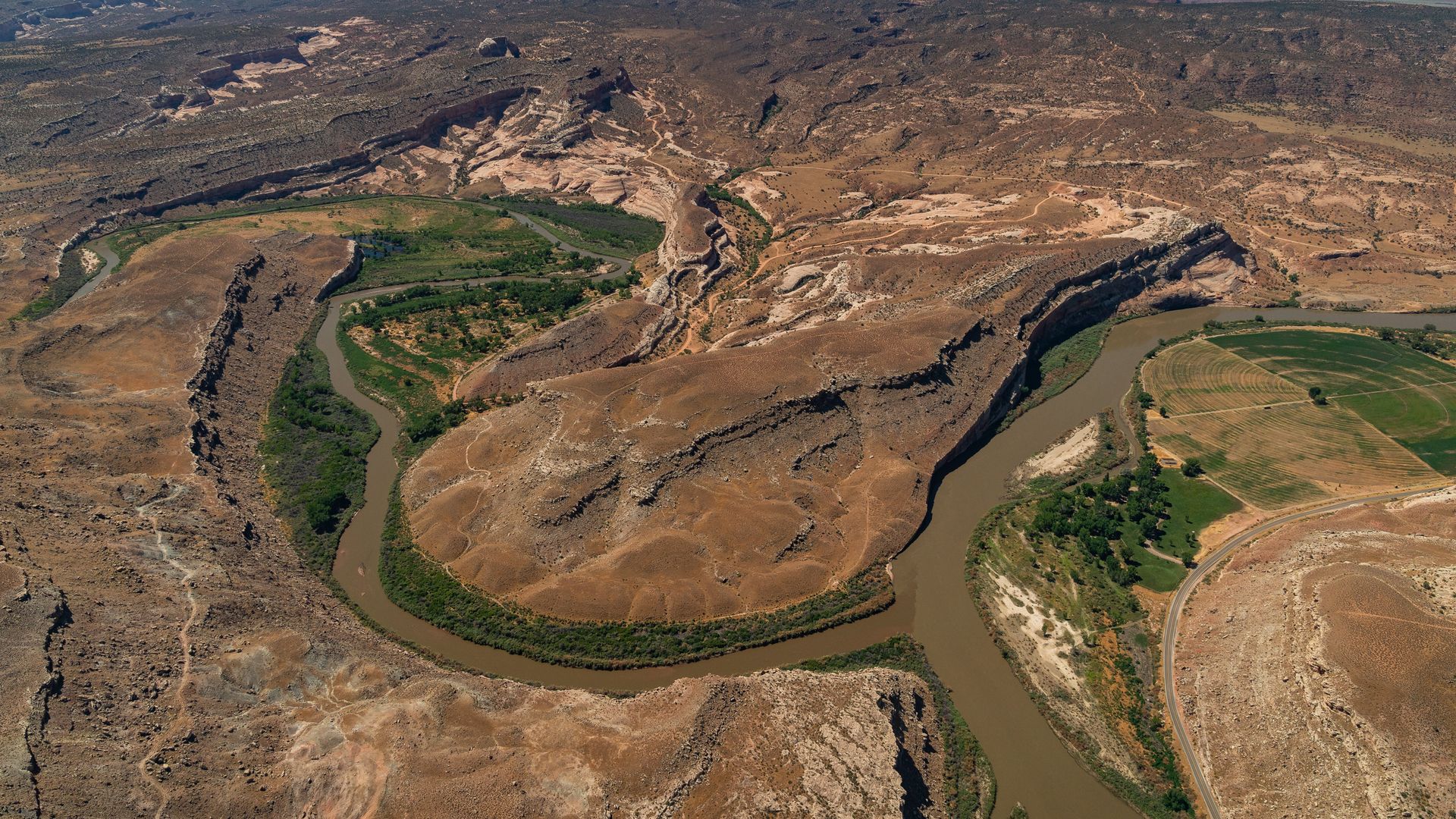The Dolores River, left, joins the Colorado River in Utah. Photo: Eric Lee/Bloomberg via Getty Images