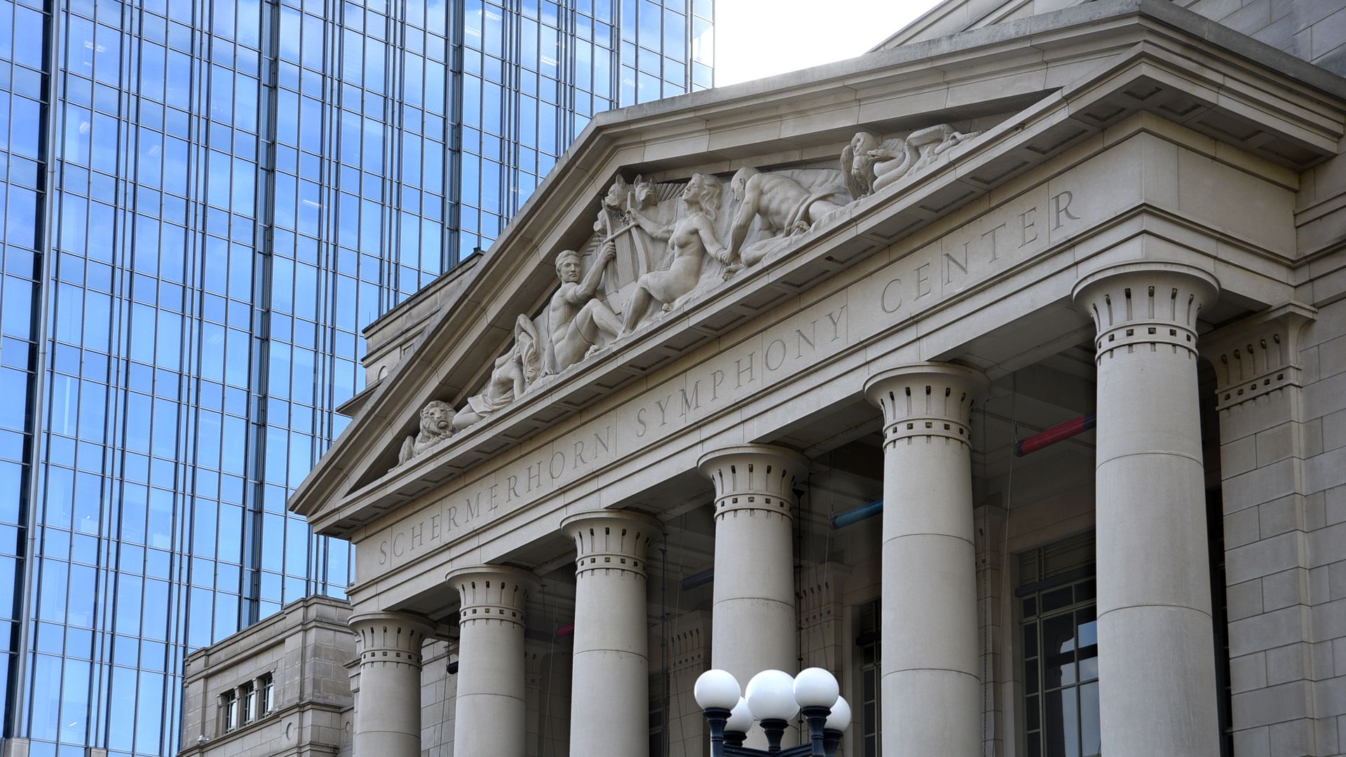 The front facade of Schermerhorn Symphony Center in downtown Nashville, Tennessee.