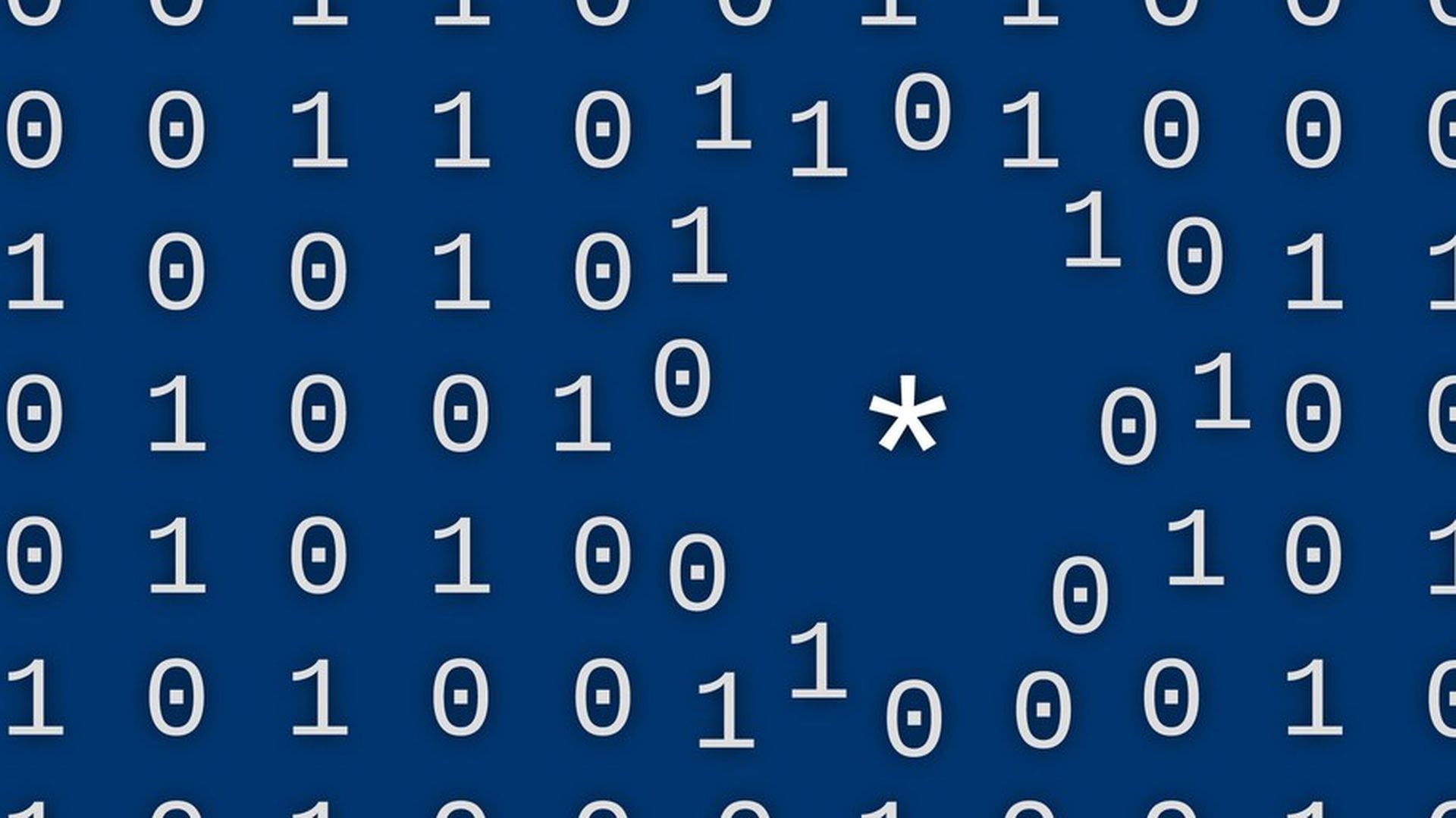 Illustration of binary code with an asterisk surrounded by a gap.