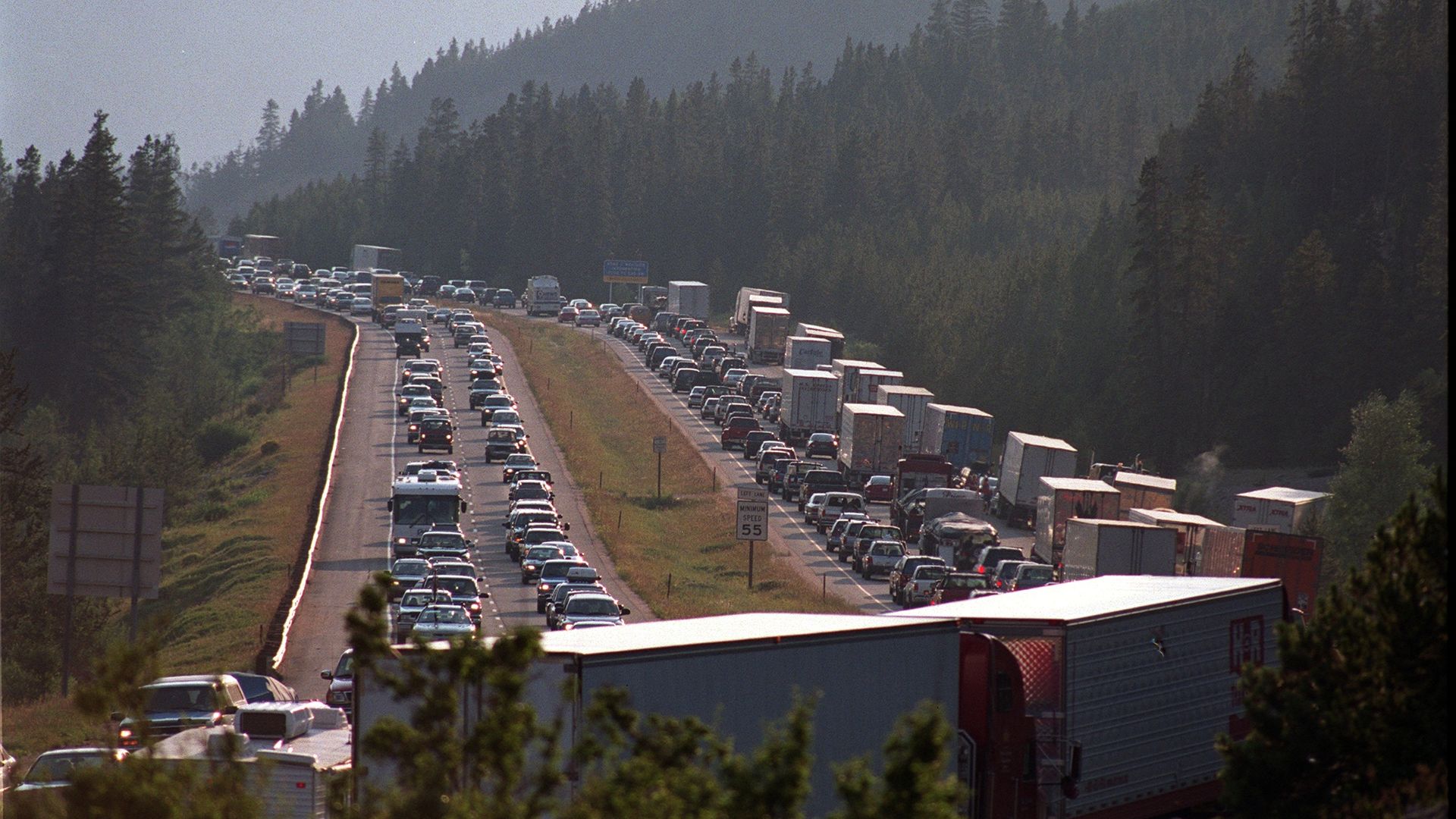 A three hour traffic jam on eastbound I-70 ildes next to a two-hour traffic jam on eastbound lanes as mountain traffic proved to be a monumental mess Sunday afternoon. A fire in the eastbound tunnel was one problem, high volume returning from the mountains was the other.