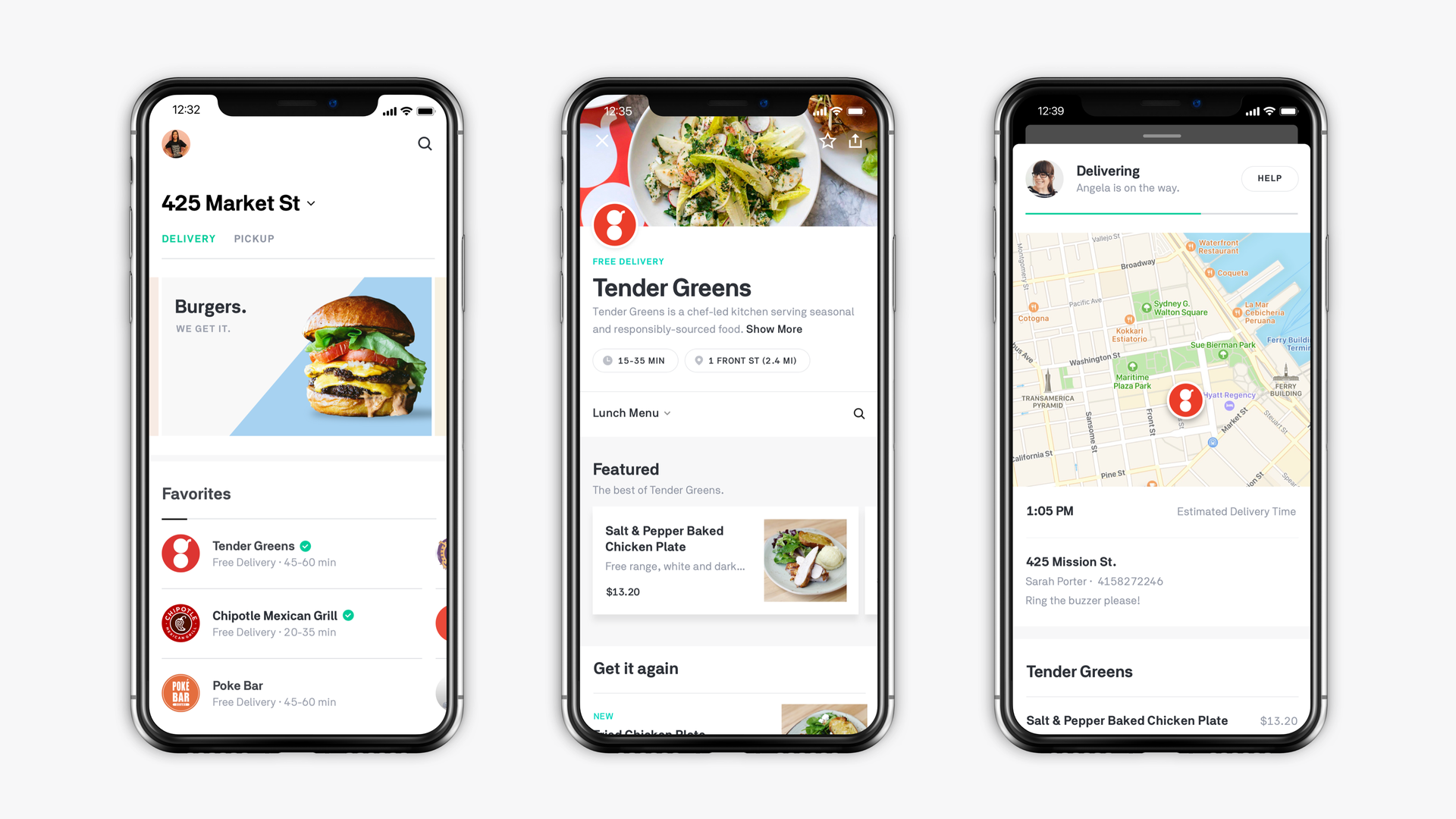 Screenshots from the Postmates app