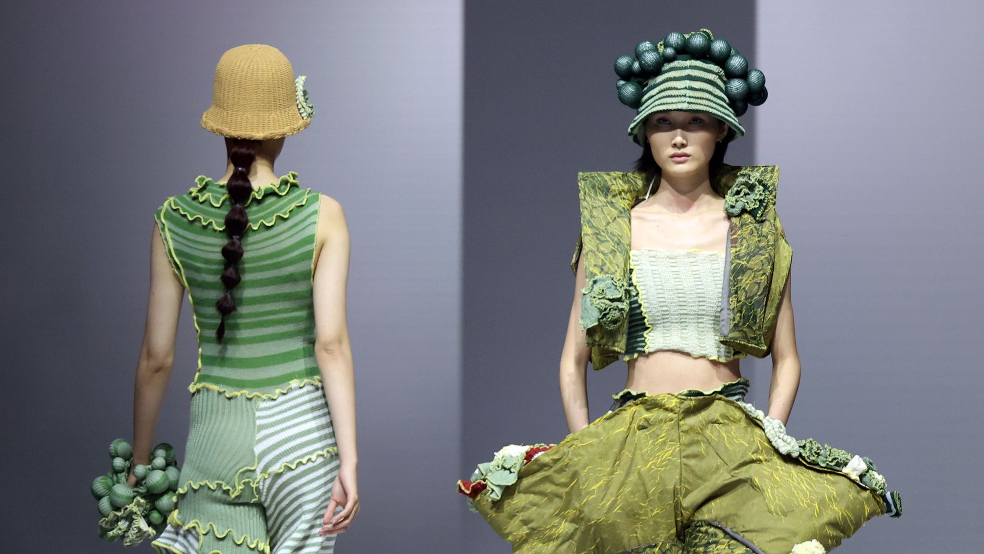  A model walks the runway during a collection show by graduates from Jiangsu College of Engineering and Technology on day 13 of Shanghai Fashion Week Autumn/Winter 2021
