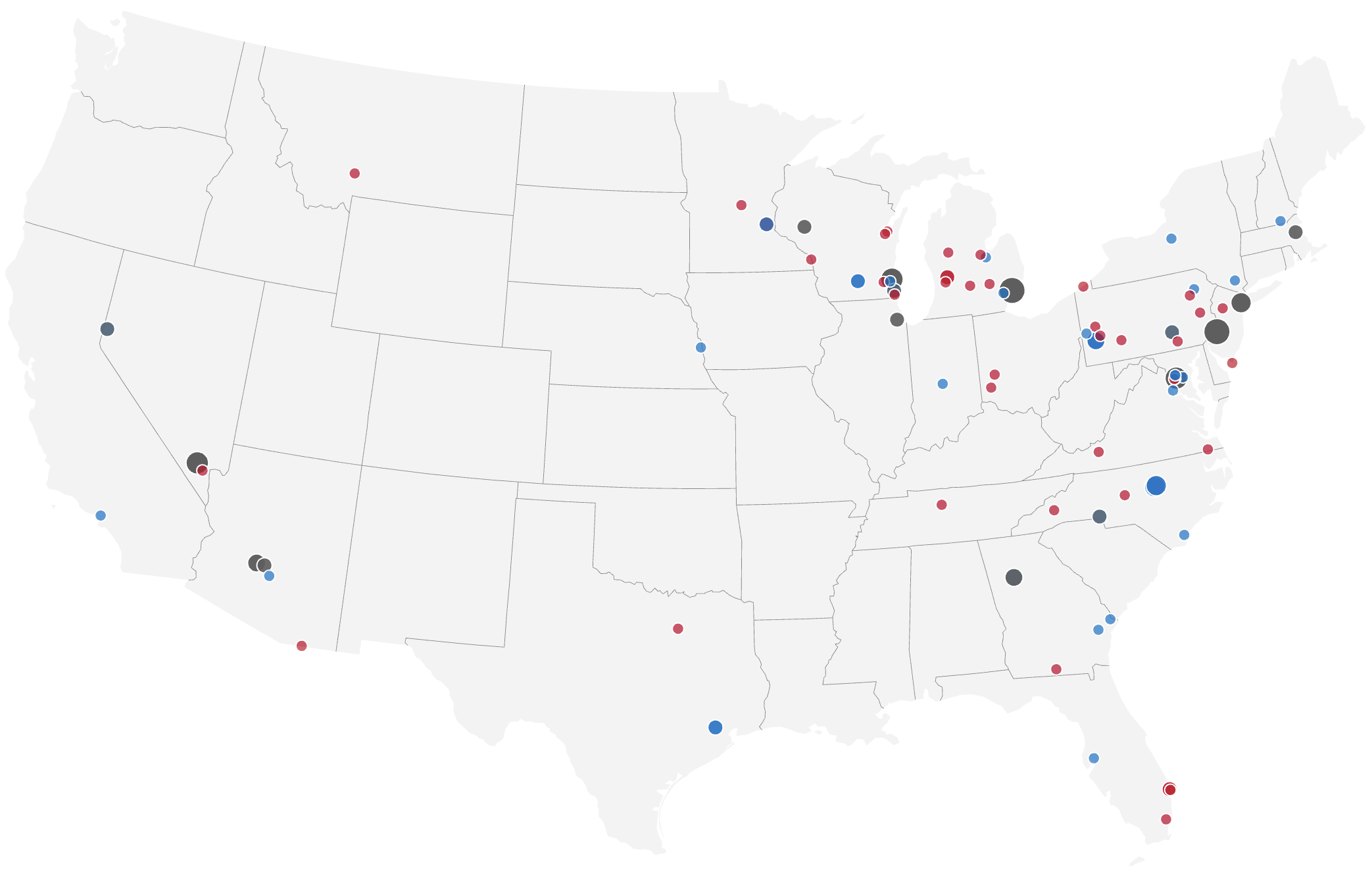 US map showing campaign stops