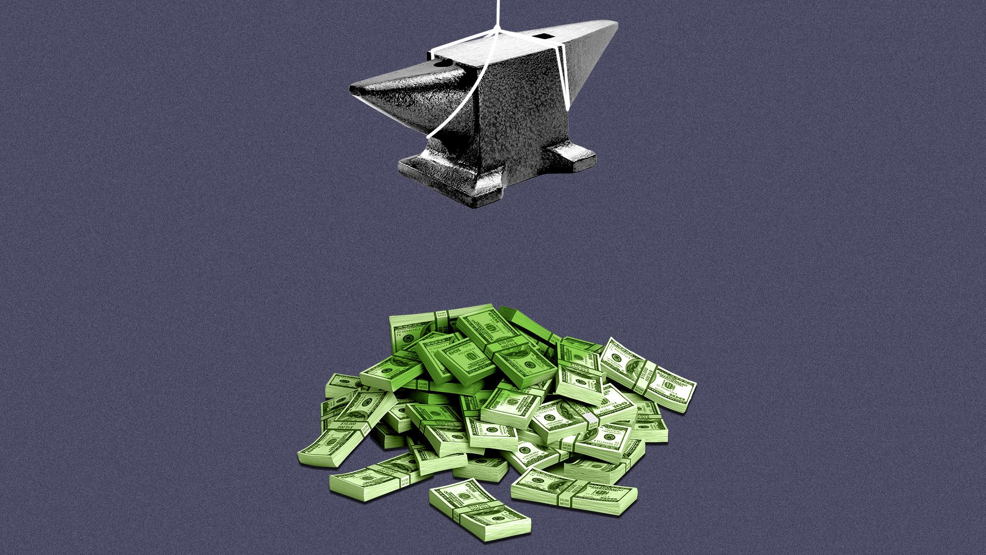 Illustration of an anvil hanging over a pile of cash