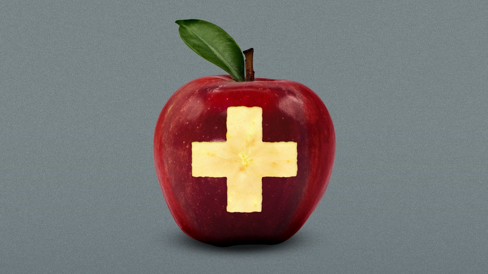 Illustration of a health plus carved out of an apple.