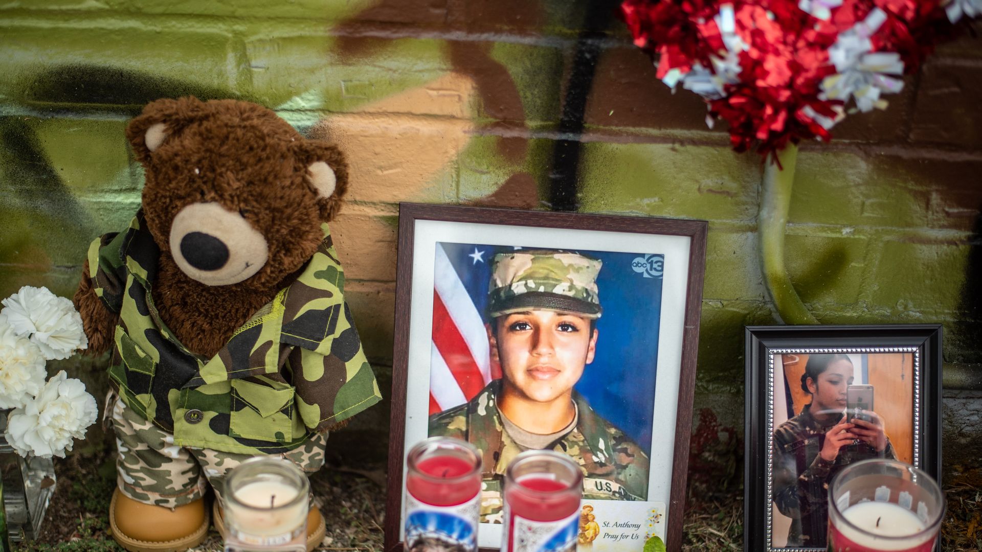 People pay respects at a mural of Vanessa Guillen, a soldier based at nearby Fort Hood on July 6, 2020 in Austin, Texas.