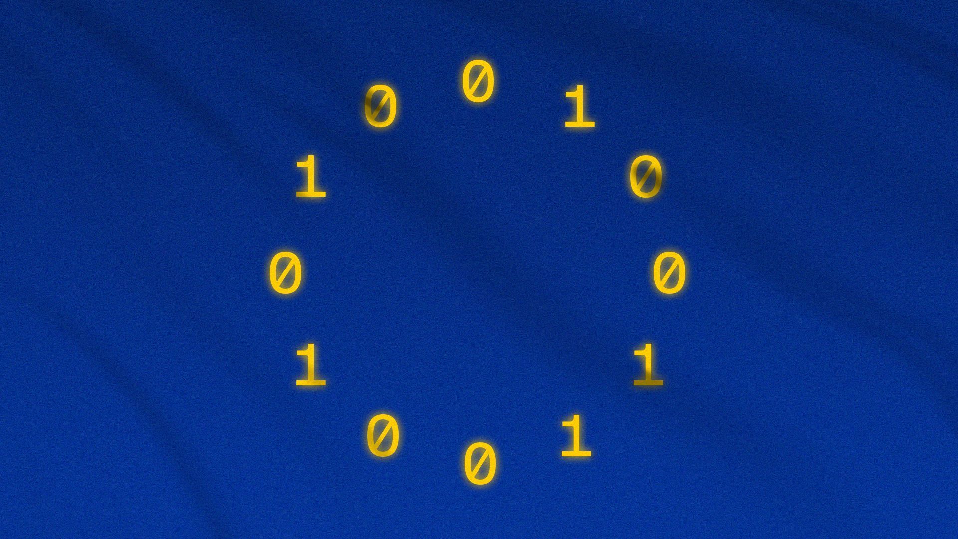 Illustration of the EU flag with binary code instead of stars.  