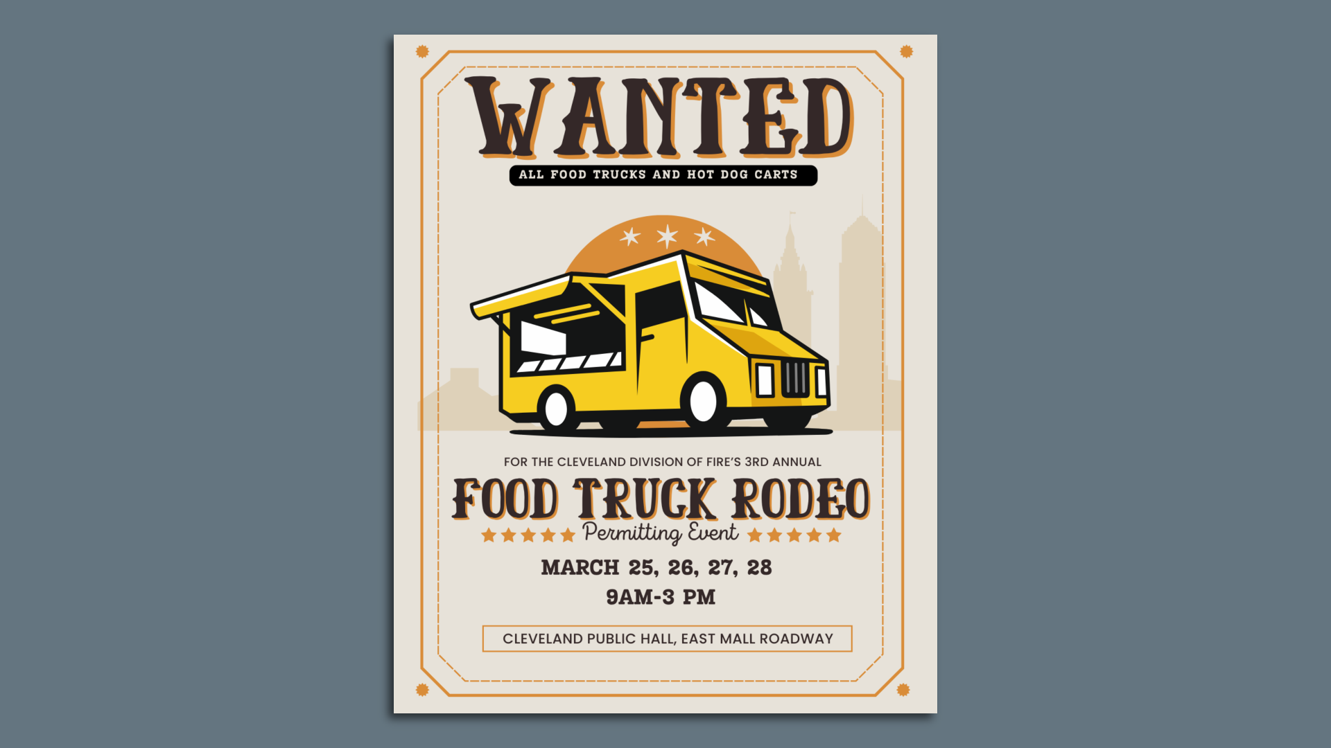 A "Wanted" flyer advertising a permitting event for food trucks in Cleveland