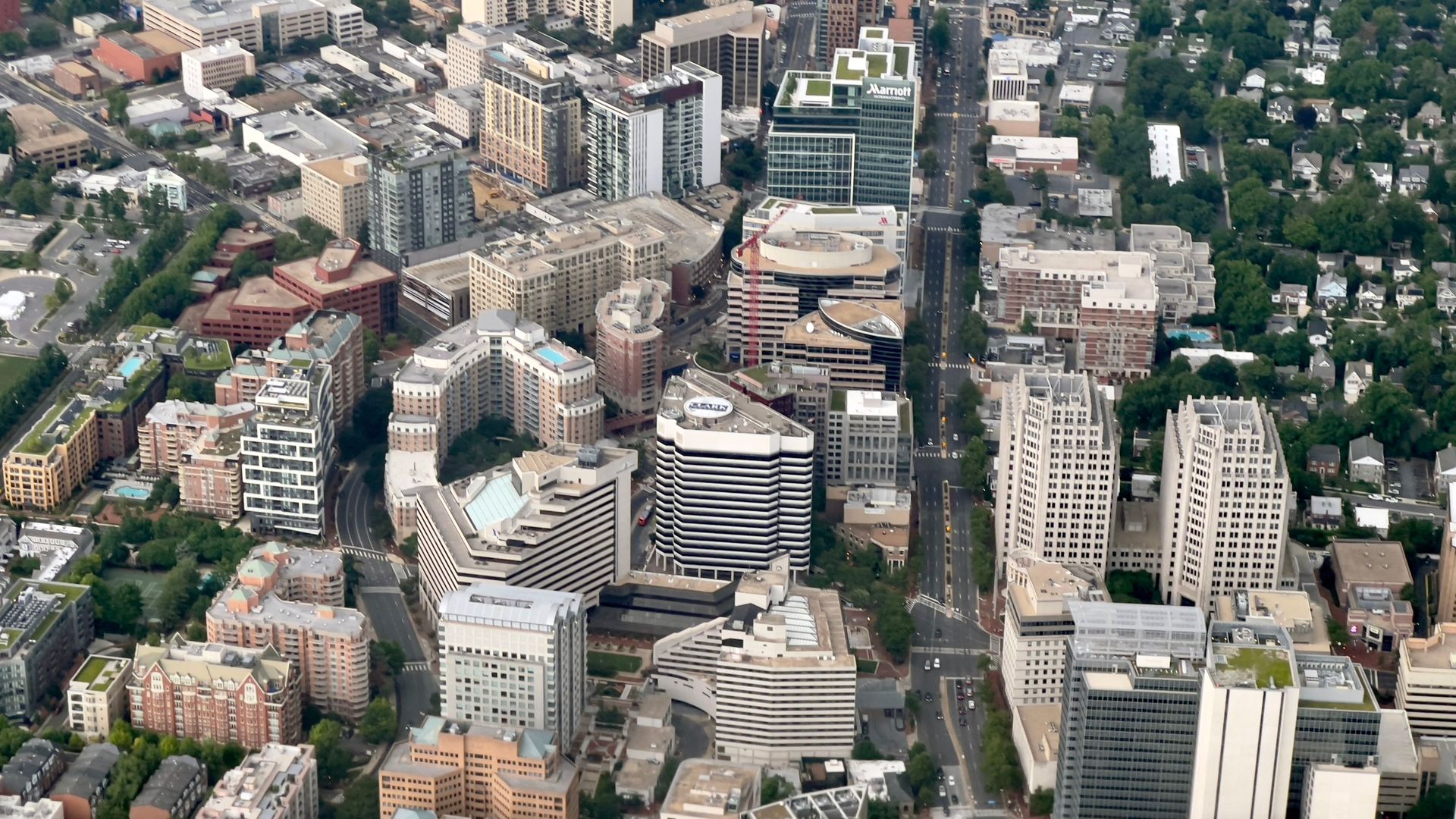 Aerial view of Downtown Bethesda, Montgomery county, Maryland