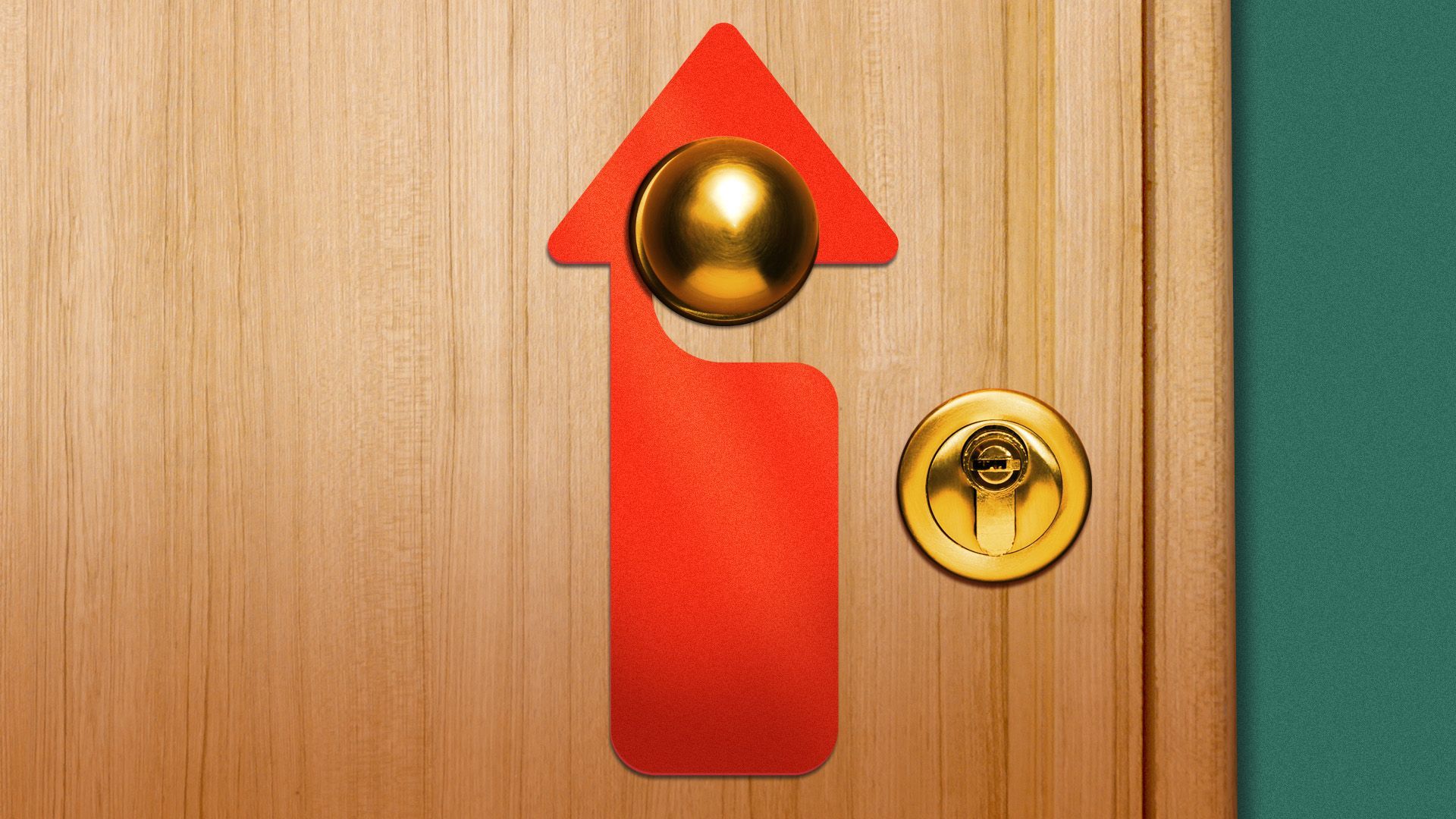 Illustration of a hotel door with a "do not disturb" sign in the shape of an arrow