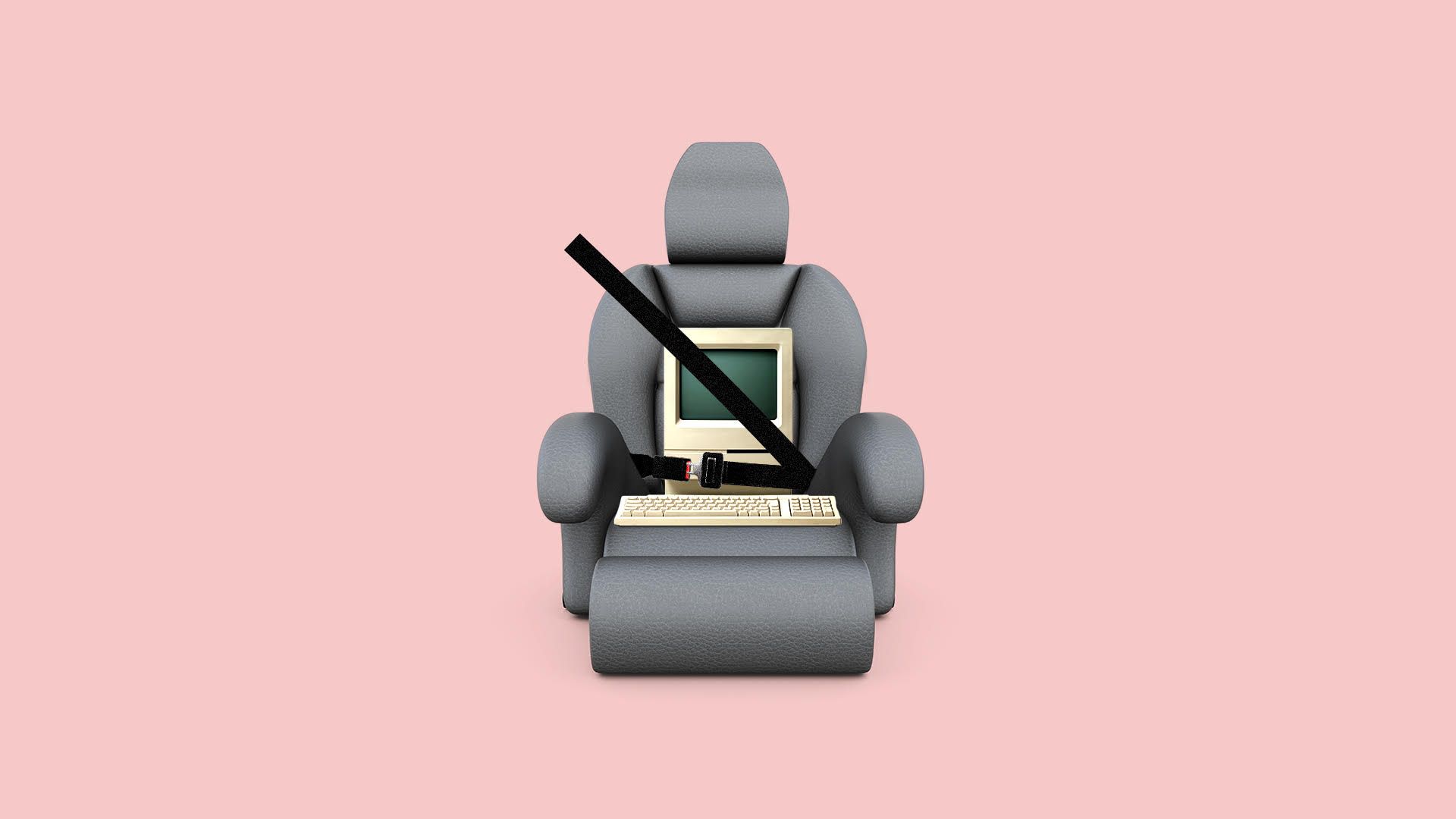 Illustration of a computer wearing a seat belt 