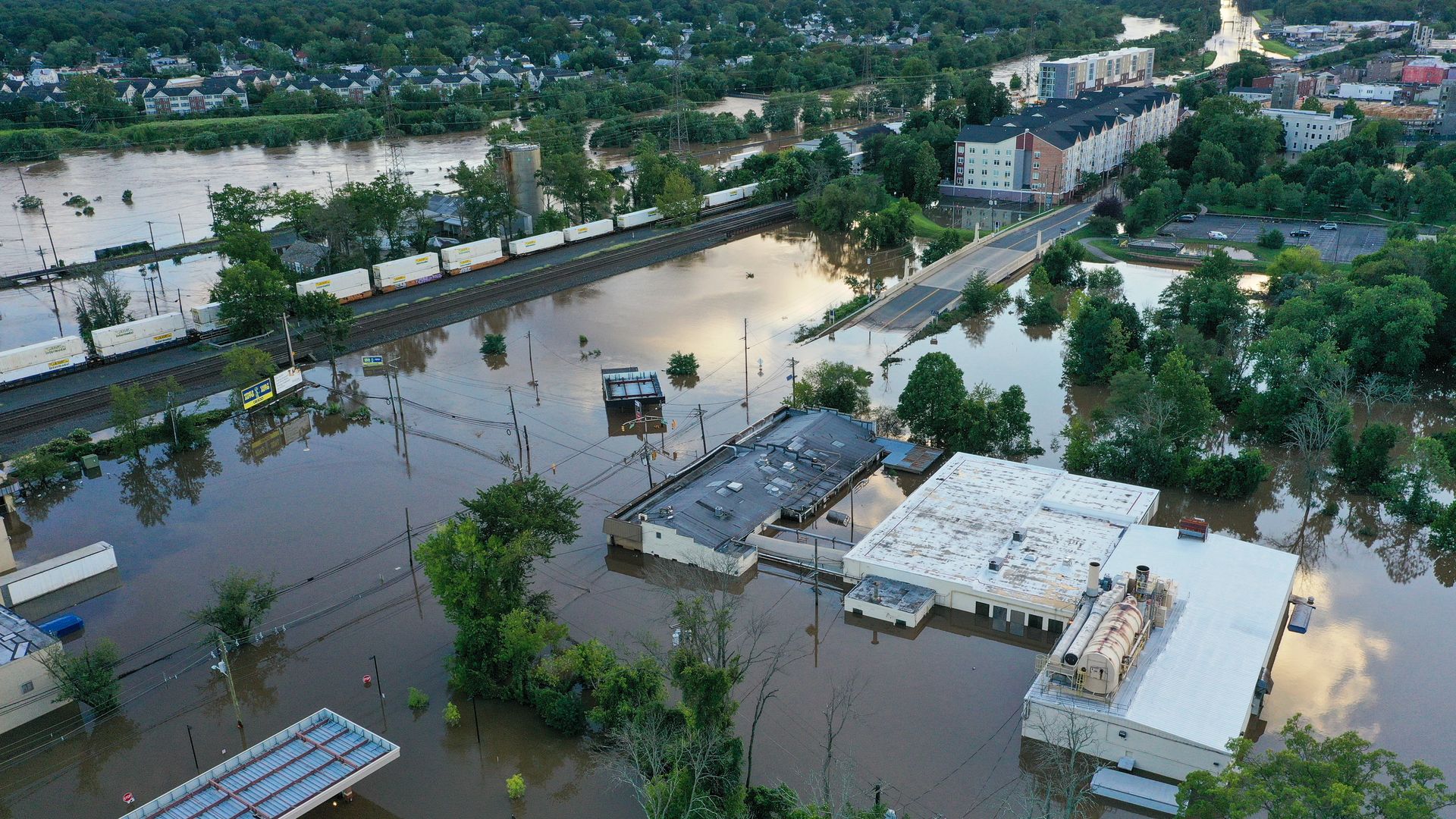 Flooded town in New Jersey seen after Hurricane Ida in September 2021.